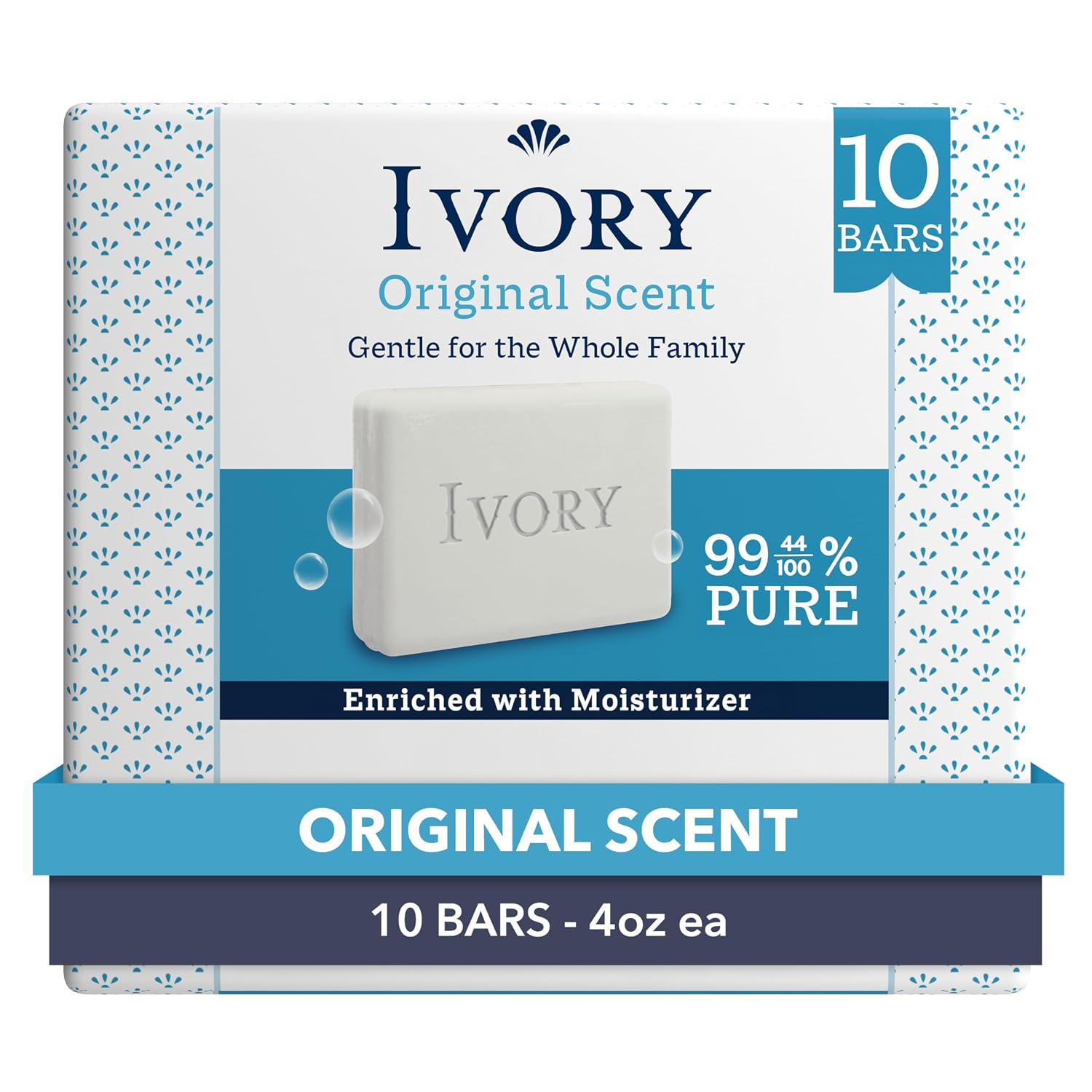 Ivory Gentle Bath Bar Soap, 4 oz 10 Count, 99.44 Pure, Family Pack
