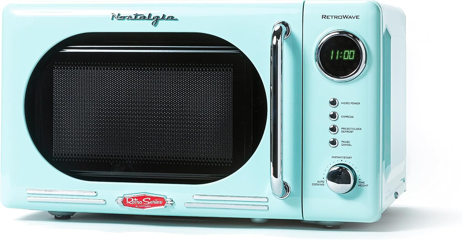 Retro Compact Countertop Microwave Oven - 0.7 Cu. Ft. - 700-Watts with LED Digital Display - Child Lock - Easy Clean Interior - Aqua