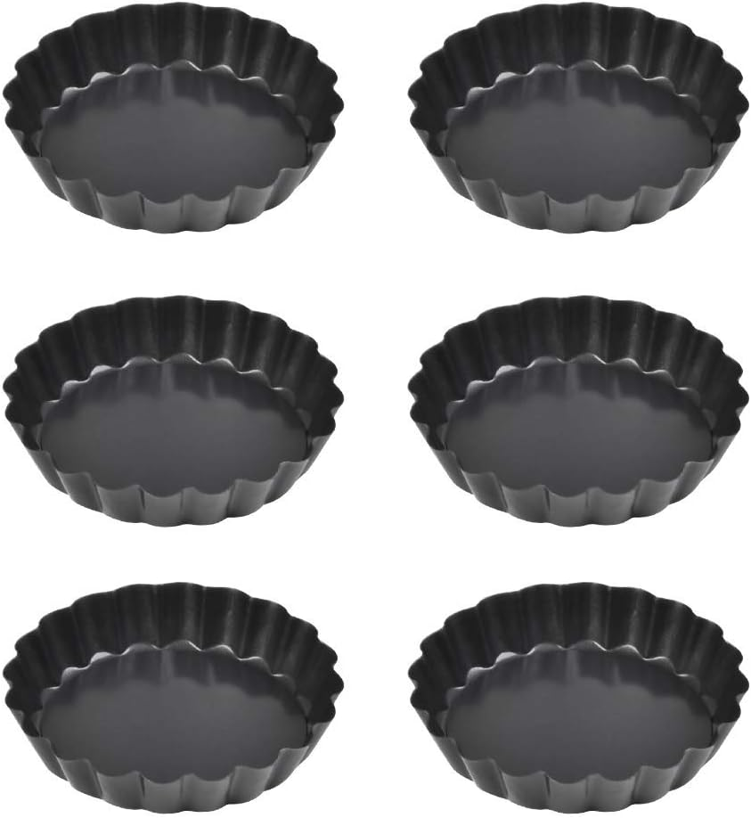 4 Inch Mini Tart Pan Set, 6 Packs Tart Pan with Removable Bottom, Nonstick Carbon Steel Quiche Pan, Pie Tart Pans with Fluted Sides