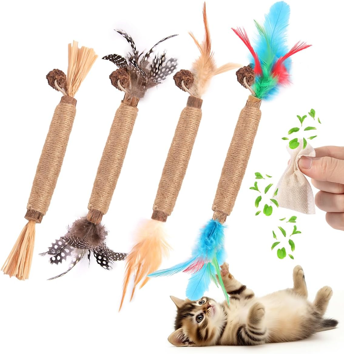 Cat Toys Cat Chew Toys, Silvervine Sticks Catnip Rope Toys for Cats Teeth Cleaning, Kitten Dental Care, Kitty Toys for Indoor Cats Increase Appetite,Enhances Oral & Dental Health (4 Pack)