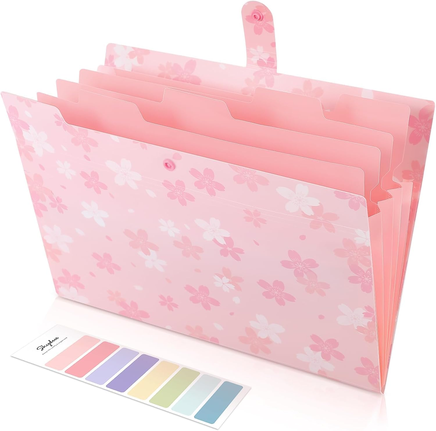 Pink Expanding File Folder with 5 Pockets, Cute Accordion File