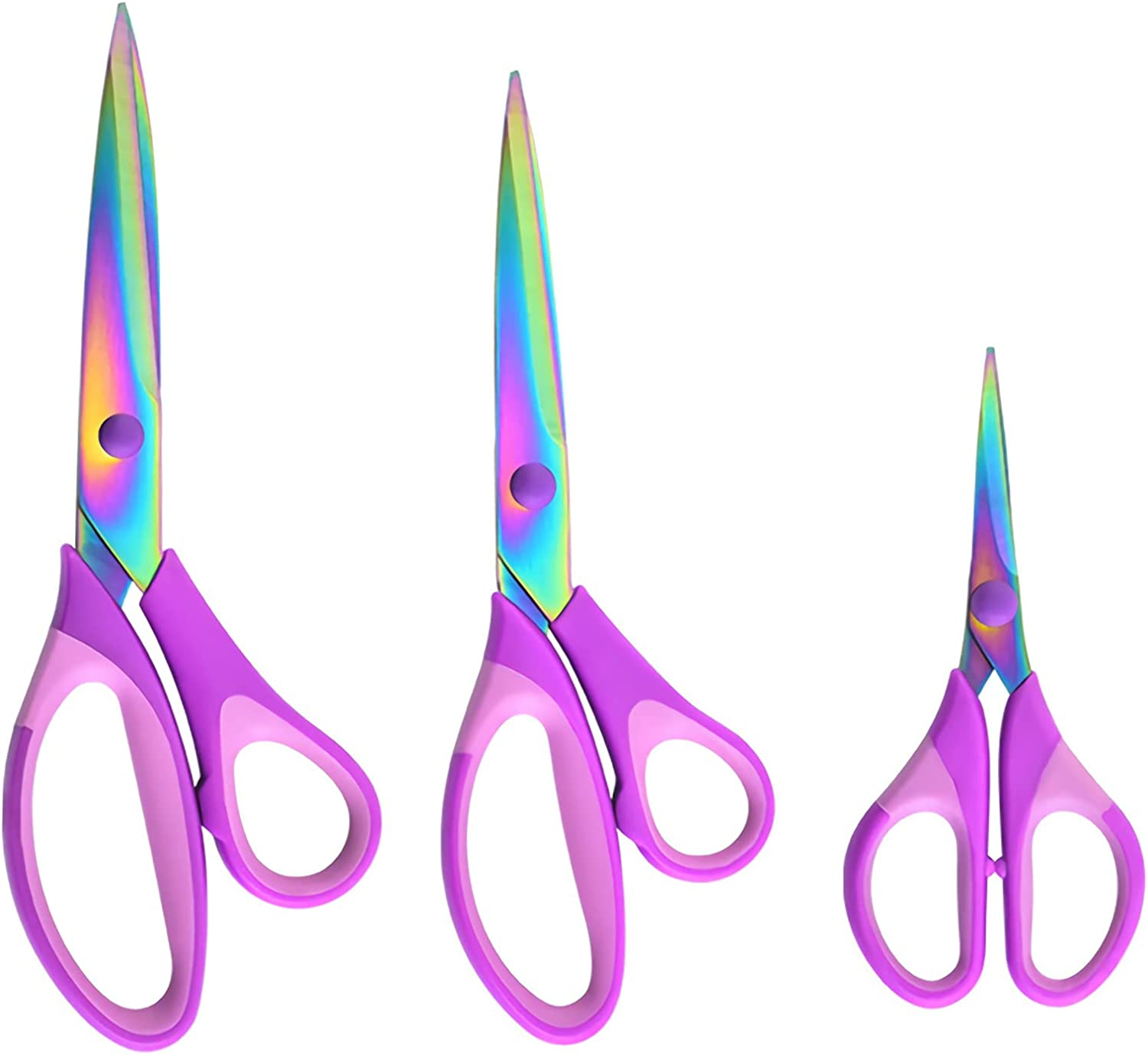 Craft Scissors Set of 3 Pack, All Purpose Sharp Titanium Blades Shears Rubber Soft Grip Handle, Multipurpose Fabric Scissors Tool Great for Adults, Office, Sewing, School and Home Supplies, Purple