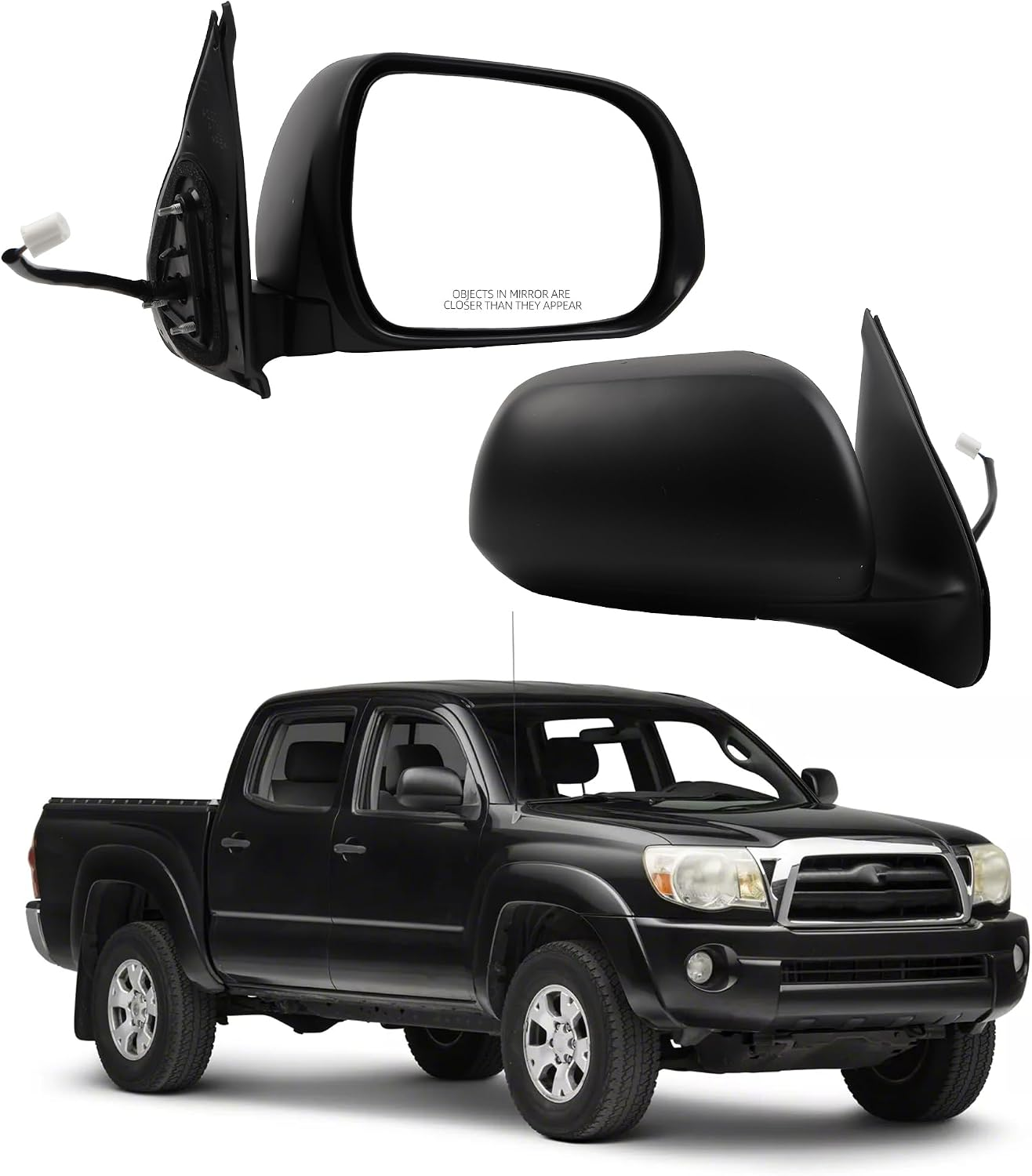 Passenger Side Mirror Compatible with 2005-2011 Toyota Tacoma Right Mirror with Manual Folding/Power Glass Replaces# TO1321256 Matte Black (3Pins)