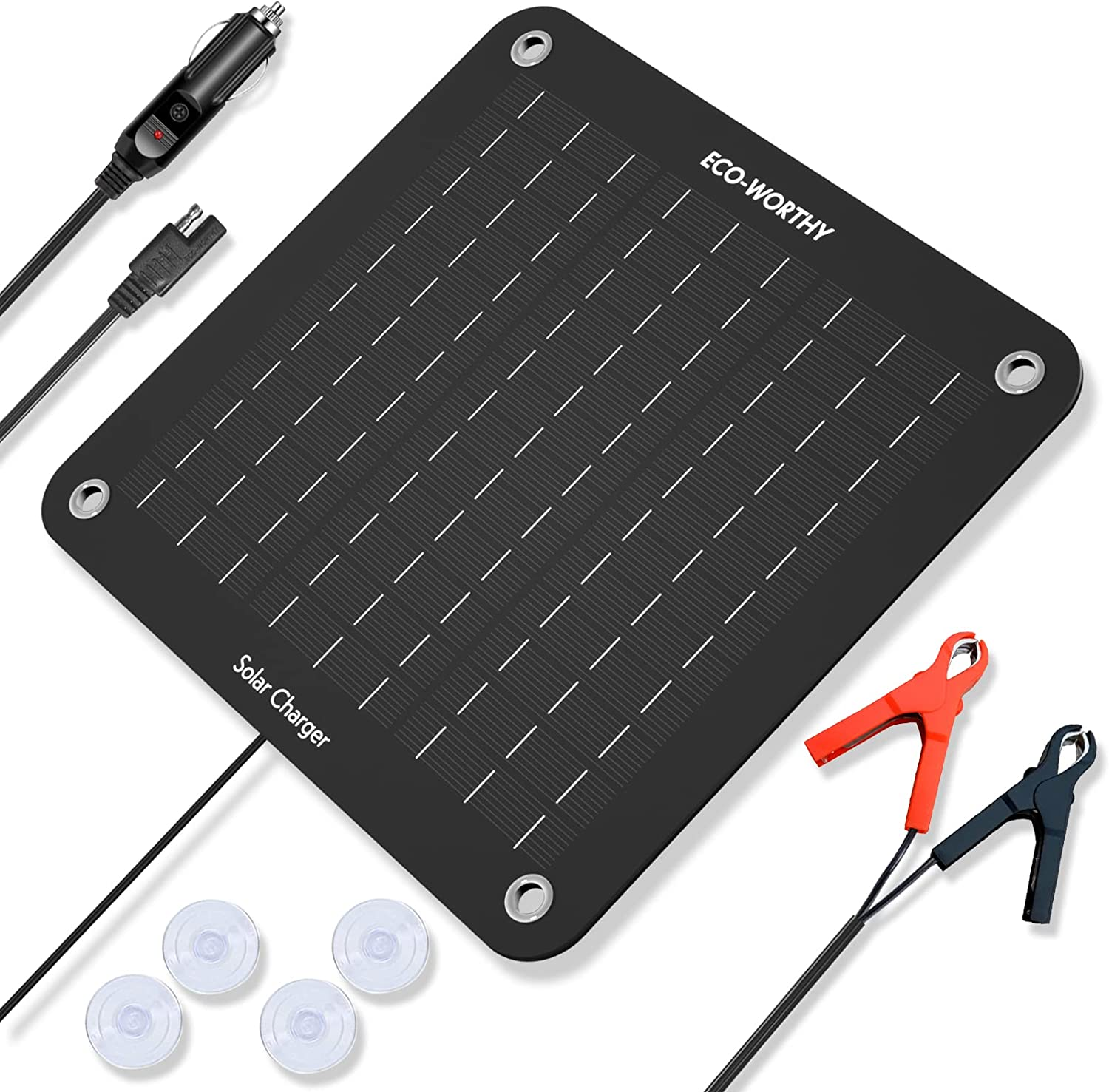 10W Solar Car Battery Charger Maintainer 12V Waterproof Solar Panel Portable Solar Trickle Charger for Car Truck Boat Lawn Mower RV Trailer Tractor ATV Utility Vehicle Battery