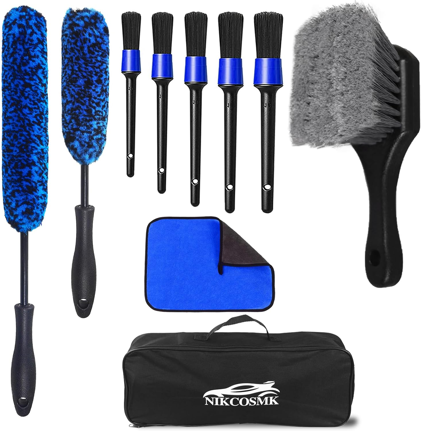 NIKCOSMK 10Pcs Wheel Brush Kit for Cleaning Wheel and Tire, Wheel and Rim Brush