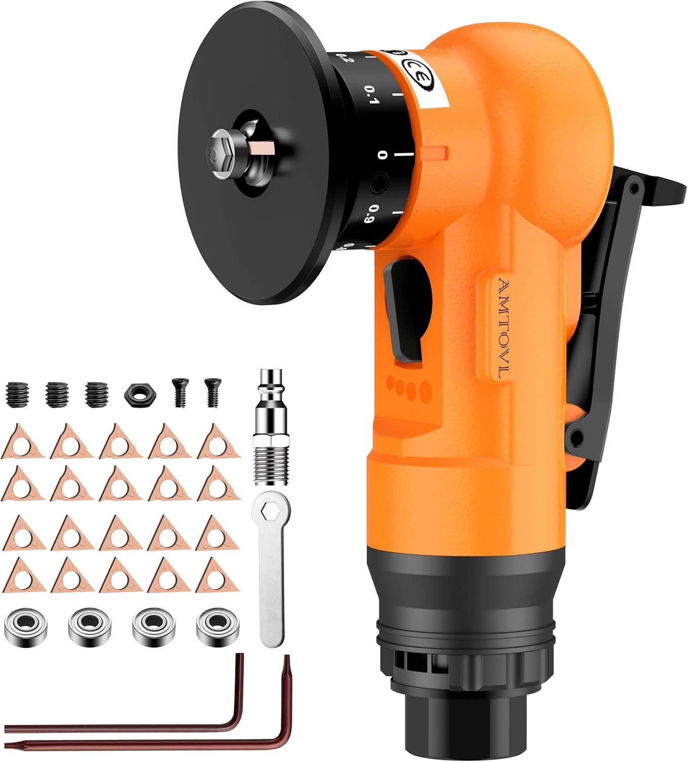 Pneumatic Chamfering Tool - Mini Air Chamfer Tool with 10 C-Angle & 10 R-Angle Blades, 45° 30000 RPM Chamfering Tool for Metal and Wood with 1/4