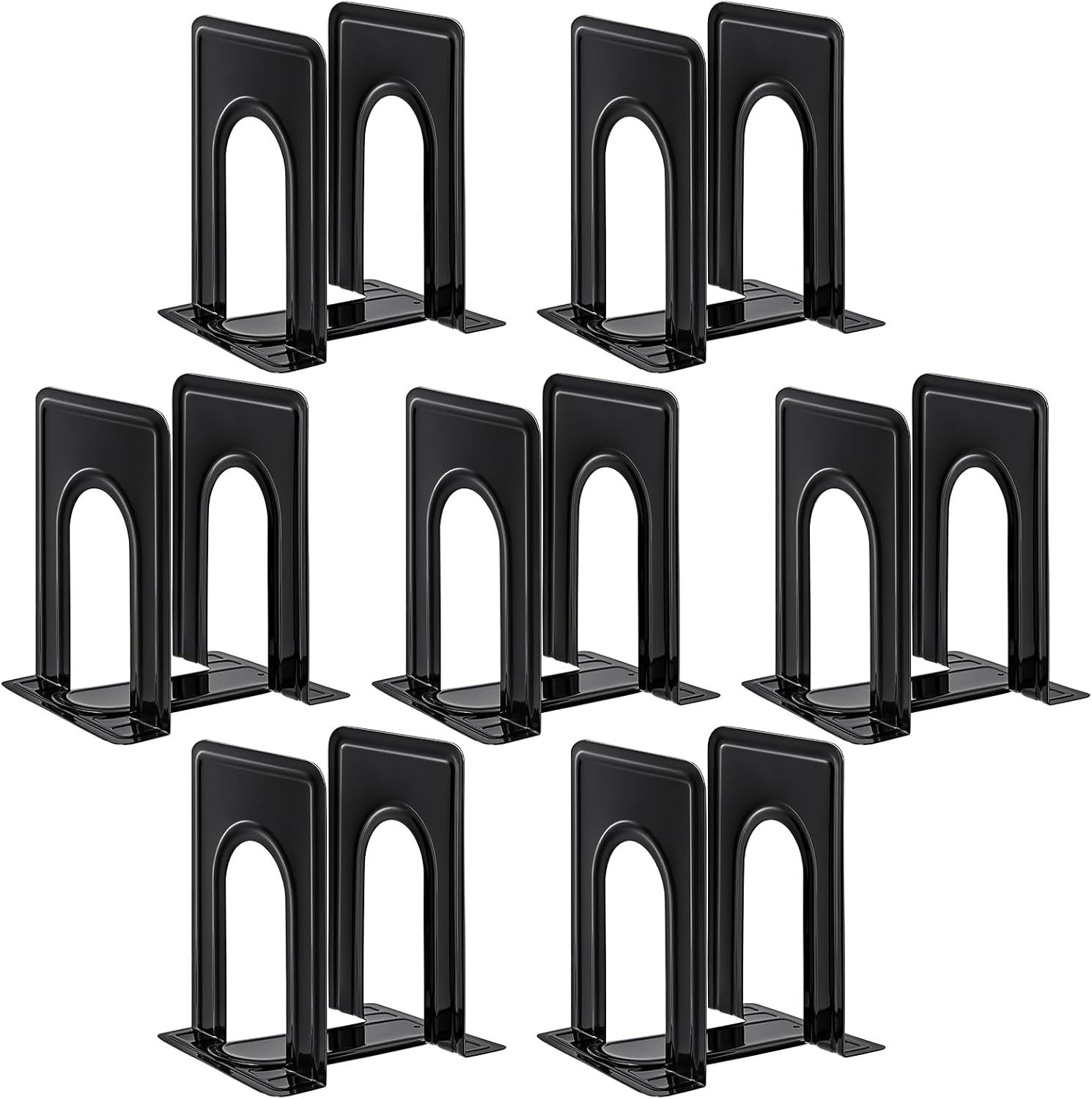 Book Ends, Non-Skid Metal Bookend Supports for Shelves, Heavy Duty Book End, Office Book Stopper, 6 X 5 X 6 Inches, 14 Pieces / 7 Pairs (Black)