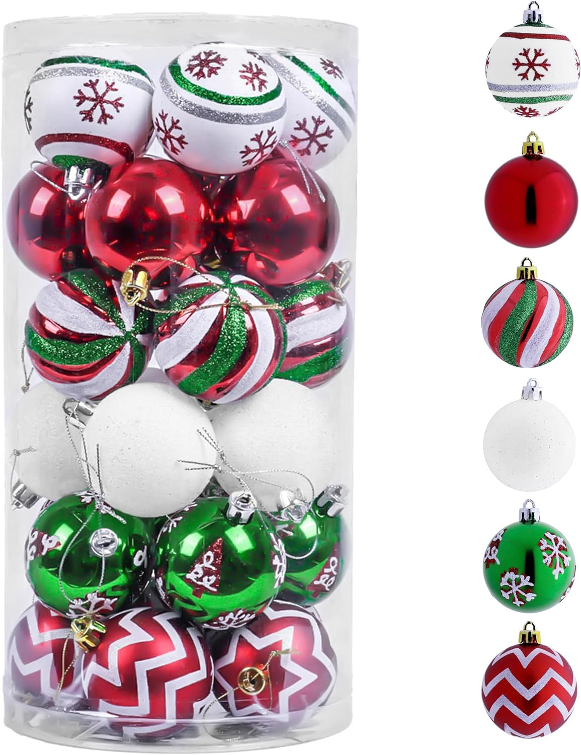 Christmas Ornaments Tree Decorations, 30Ct Red Green White Shatterproof Christmas Ball Ornaments Set, 2 Inch Decorative Hanging Ornament Bulk for Xmas Holiday Party Decor