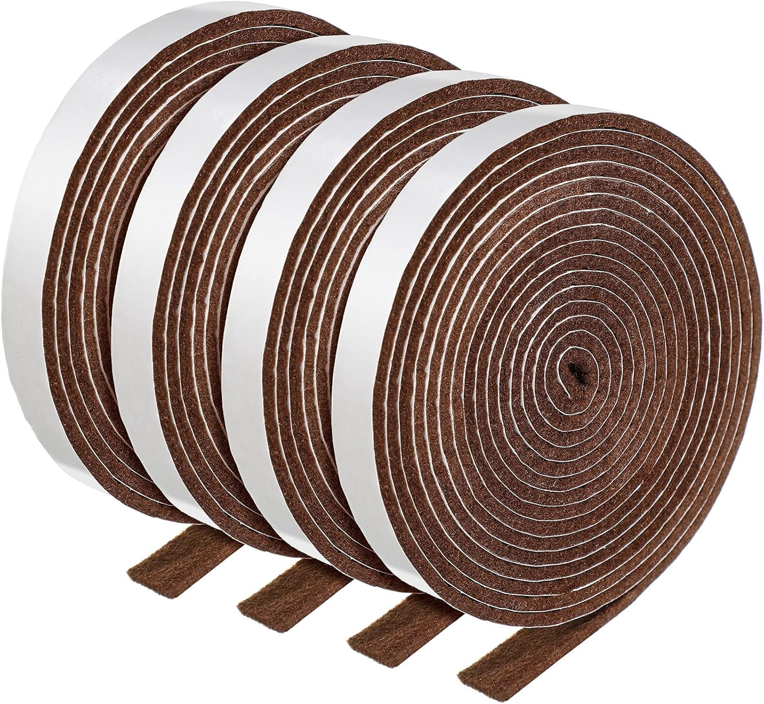 4 Rolls 120 Inch Felt Strip with Adhesive Backing Felt Tapes Furniture Strip Rolls Self Stick Heavy Duty Polyester for Protecting Furniture and DIY Adhesive(Dark Brown,0.5 Inch)