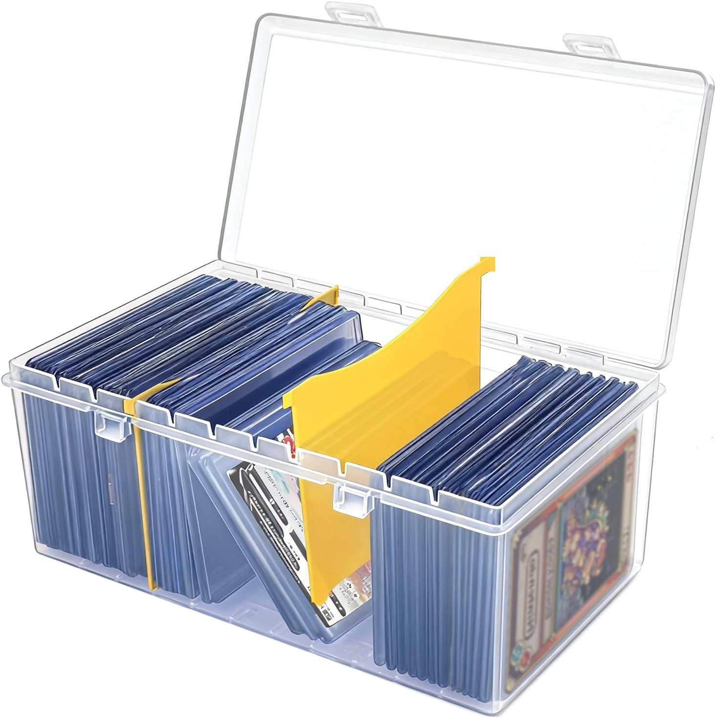 Trading Card Storage Box with 2 Dividers for 500 Sports Cards, Plastic Bulk Display Holder Collection Organizer Cases Container Fit for Baseball Football Playing Magic Cards 1 Pcs