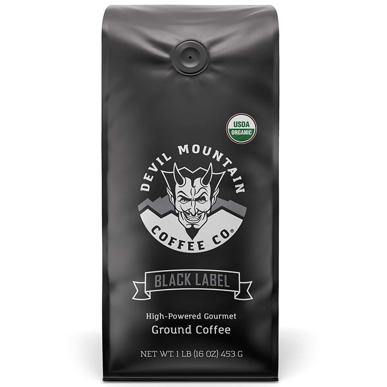 Devil Mountain Black Label Dark Roast Coffee, High Caffeine, 16 Oz