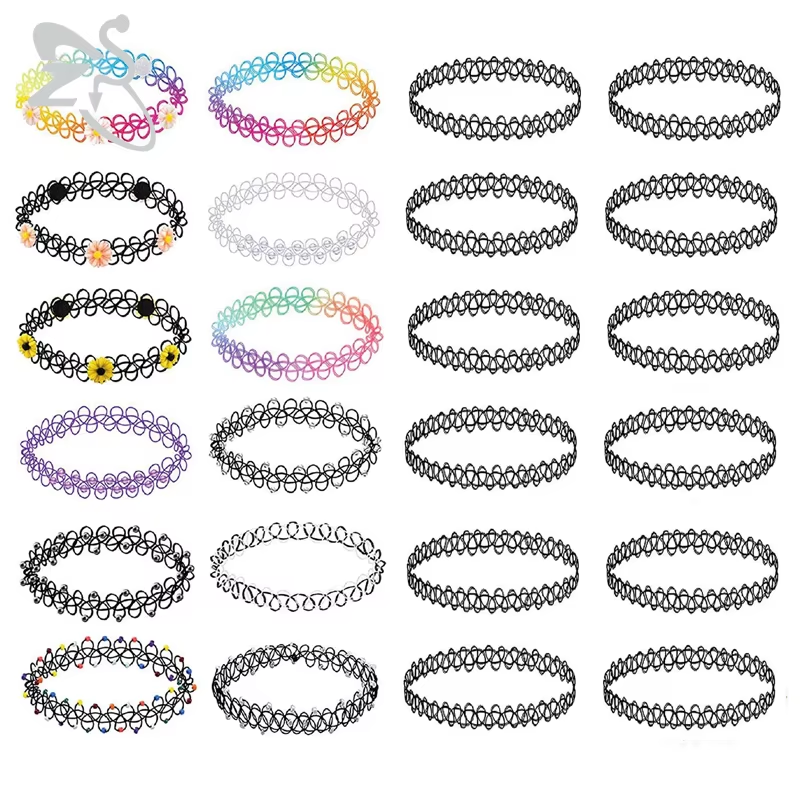 12Pcs Stretch Choker Necklace Lady Girl Tattoo Choker Necklace Punk Retro Gothic Elastic Necklaces