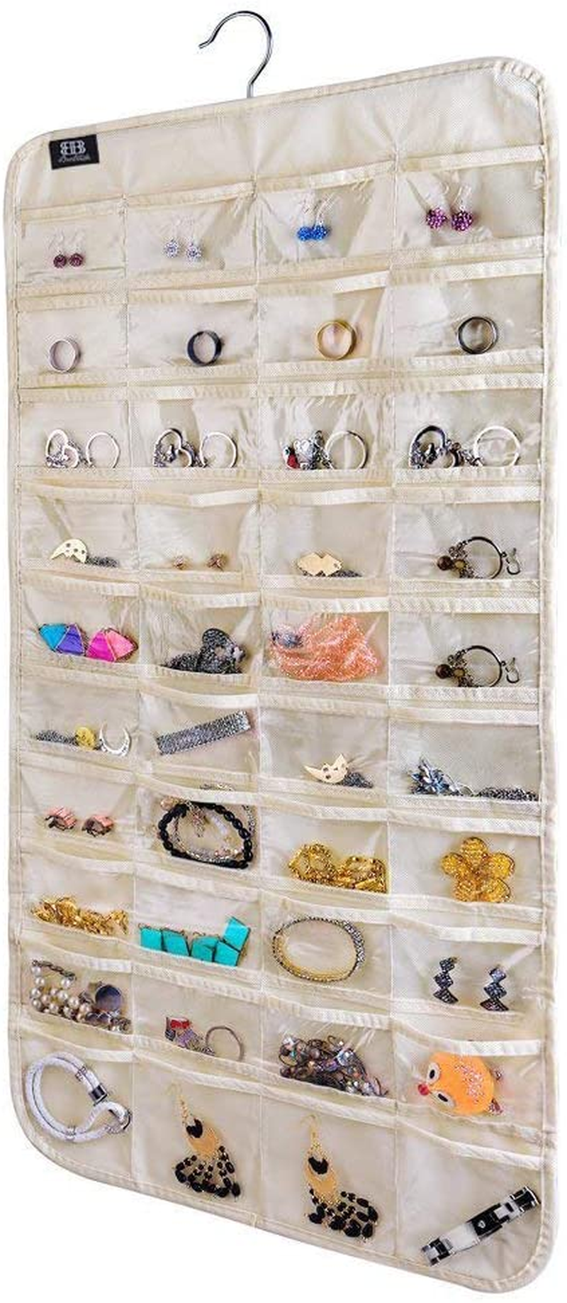 Hanging Jewelry Organizer,Accessories Organizer,80 Pocket Organizer for Holding Jewelries（Beige）
