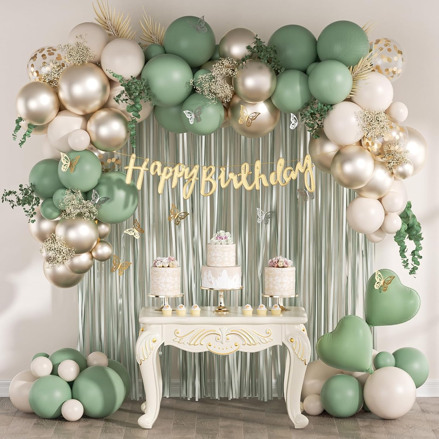 Sage Green Birthday Party Decorations with Happy Birthday Banner Green Fringe Cu