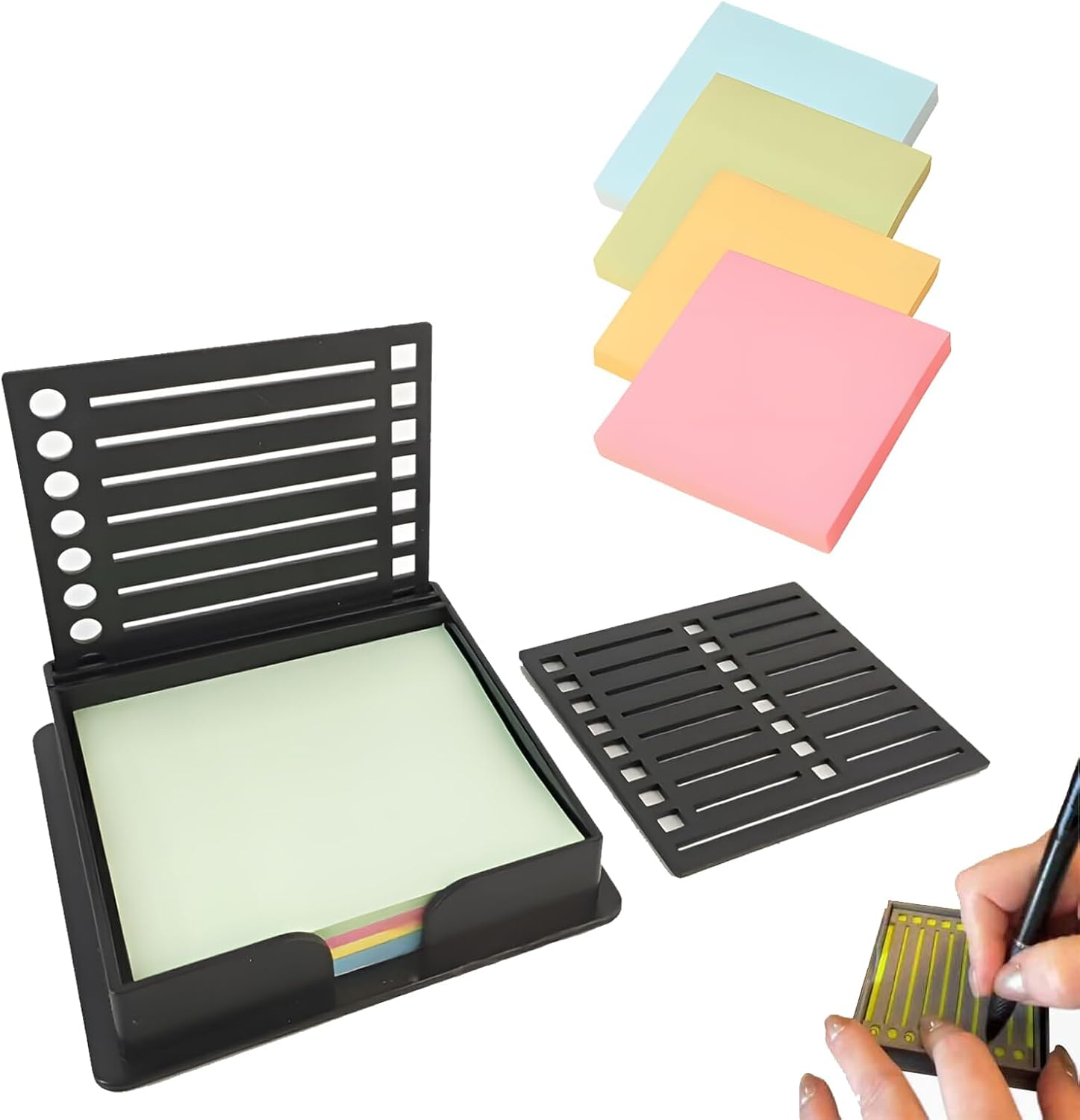 Sticky Note Holder with Stencil, 3x3 Reusable Organizer for Home & Office