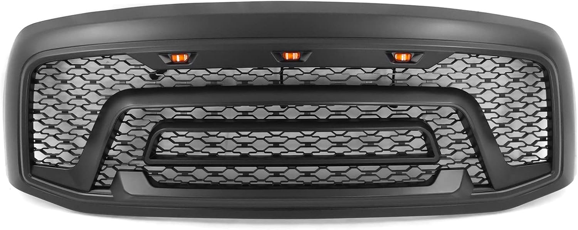 , Grille Compatible with 2006-2008 Dodge Ram 1500; 2006-2009 Ram 2500 3500, Matte Black ABS Mesh Front Bumper Hood Upper Grill Guard with Signal Lights