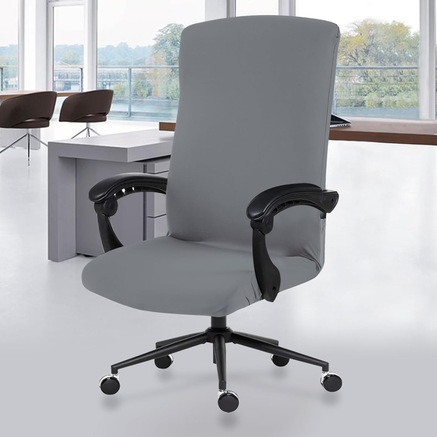 Stretchable Office Chair Cover with Durable Zipper, Soft Slipcover for Computer Desk Chair - Mid Gray