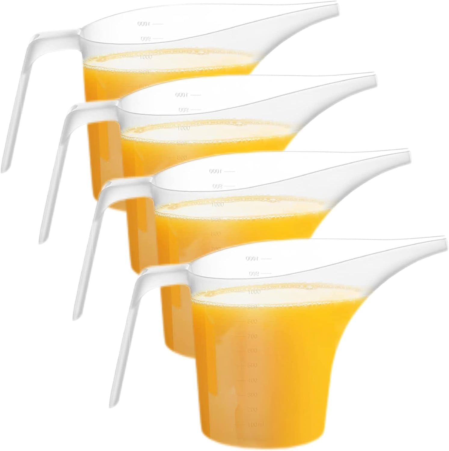 4 Pack Plastic Funnel Pitcher,Measuring Cup with Long Spout,Large Capacity Easy Pour Cup,Perfect for Bakeware Mold,Oils,Watering Plants(1000Ml)