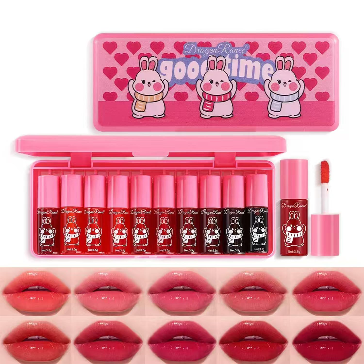 10 Colors Lip Tint Stain Set, Korean Lip Gloss Watery Lip Stain Moisturizing Mini Liquid Lipstick Set, Blush for Cheeks, Lipstick for Women, Non-Stick Cup, Long-Lasting, Vivid Color (Set B)