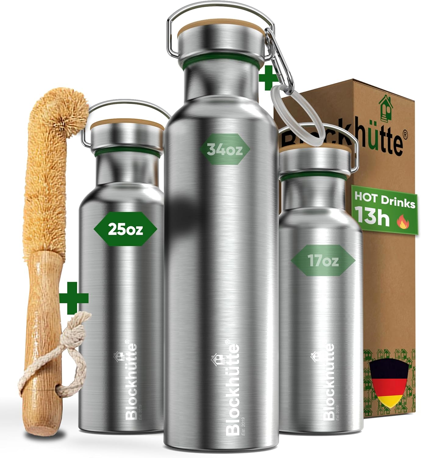 Blockhütte Vacuum Insulated Stainless Steel Water Bottle I 25 Oz I Wide Mouth Metal Bottle for Hot and Cold Drinks I Bpa-Free I for Travel, School I Kids, Adults, Water Canteen, Sports, Flask