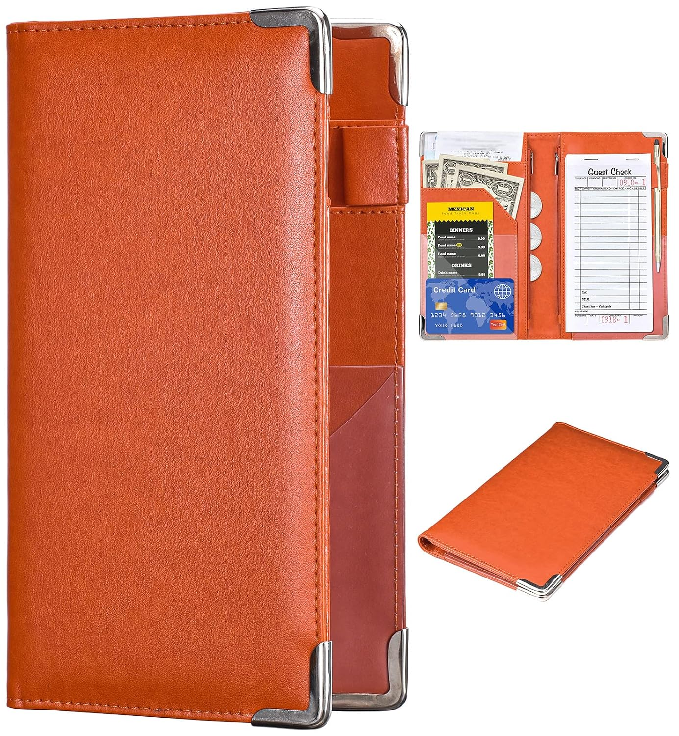 Server Books for Waitress - 5x9 Waiter Book Server Wallet with Zipper Pocket, Cute Waitress Book&Waitstaff Organizer with Money Pocket Fit Server Apron