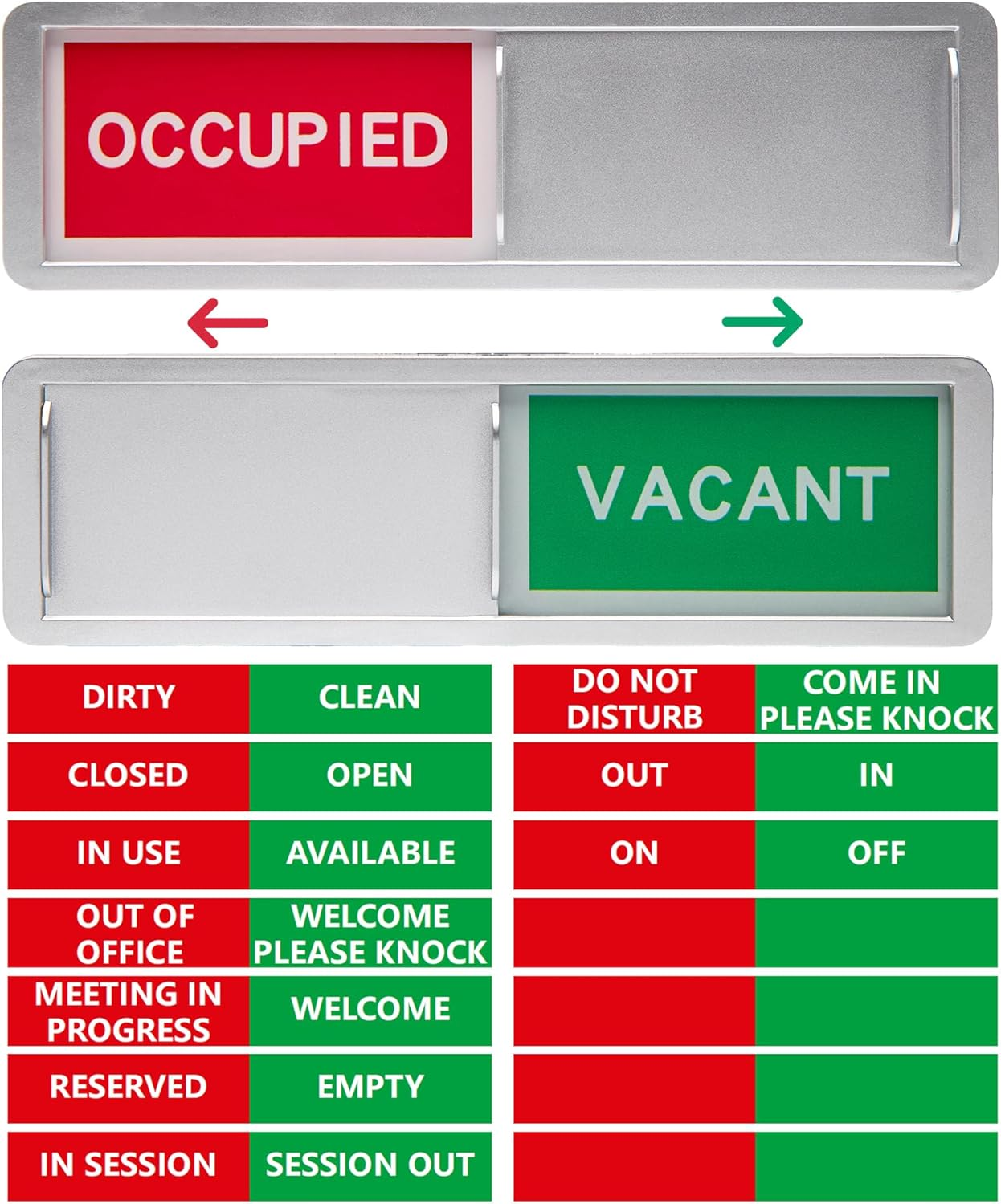 Sliding Privacy Door Sign - In Use, Do Not Disturb, Meeting, Clean/Dirty