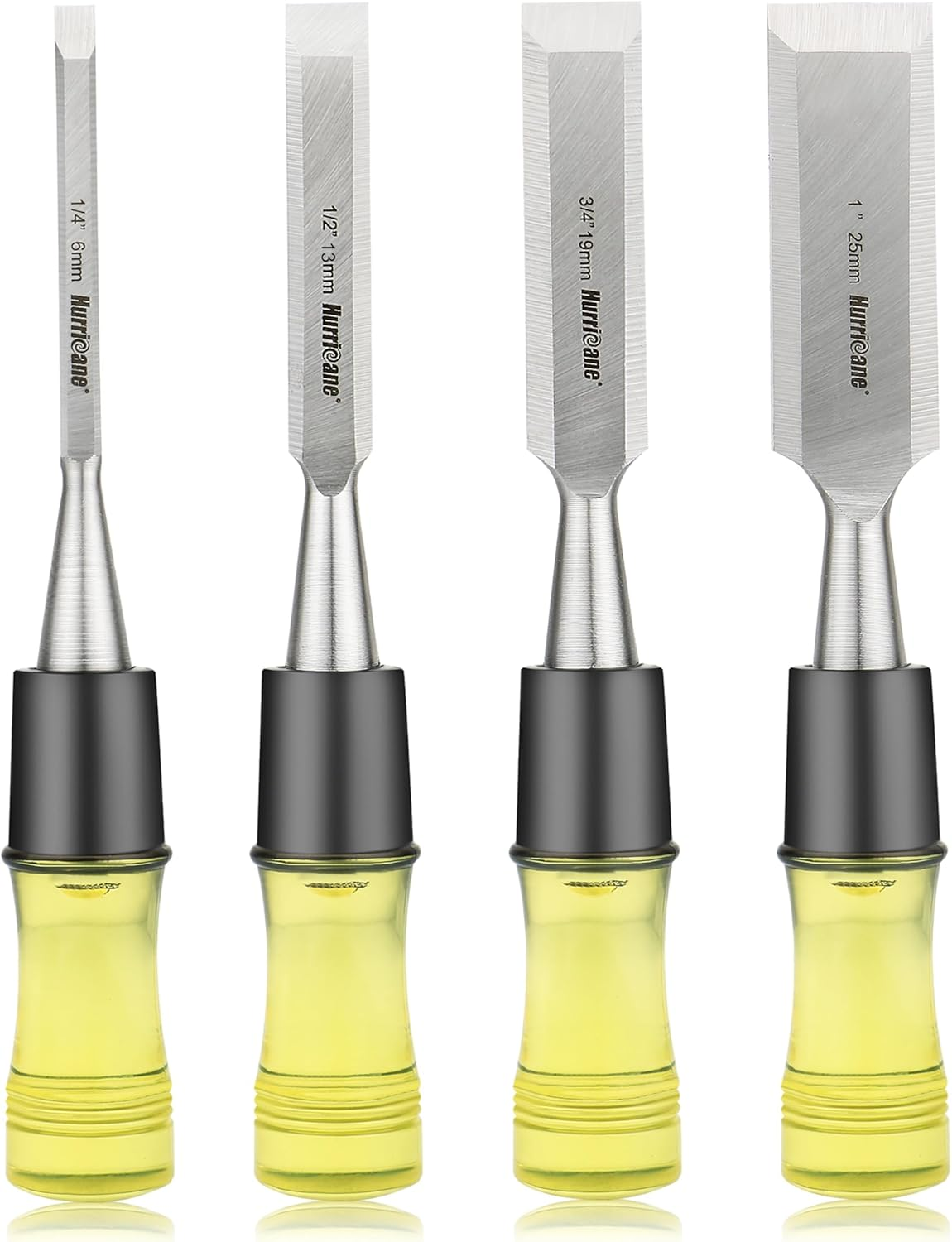 4-Piece CRV Carbon Steel Bevel Edge Chisel Set – Woodworking Carving Tools With Safety Caps For Precision Crafting