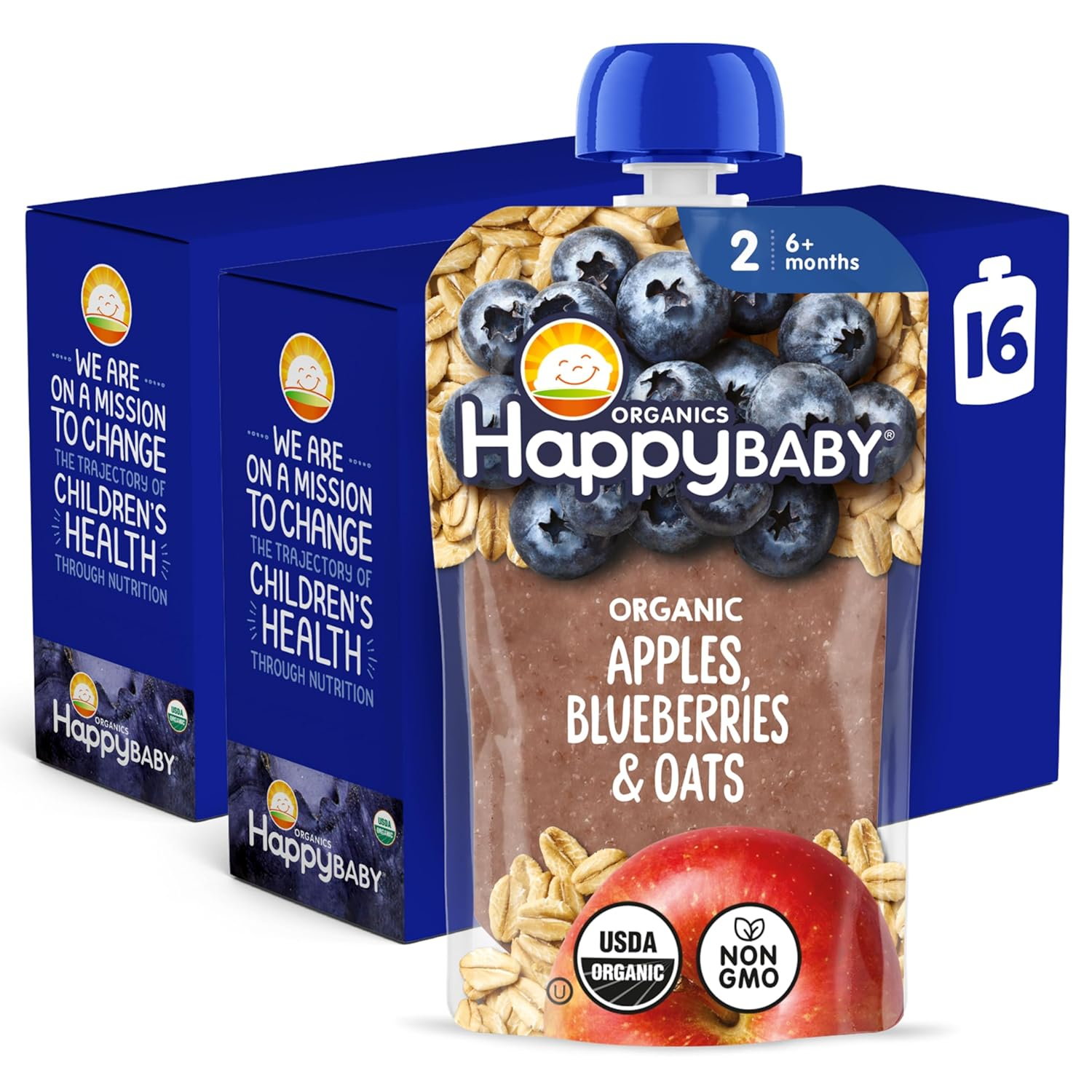 Organics Stage 2 Baby Food Pouches, Gluten Free, Vegan & Healthy Snack, Clearly Crafted Oat & Fruit Puree, Apples, Blueberries & Oats, 4 Ounces (Pack of 16)