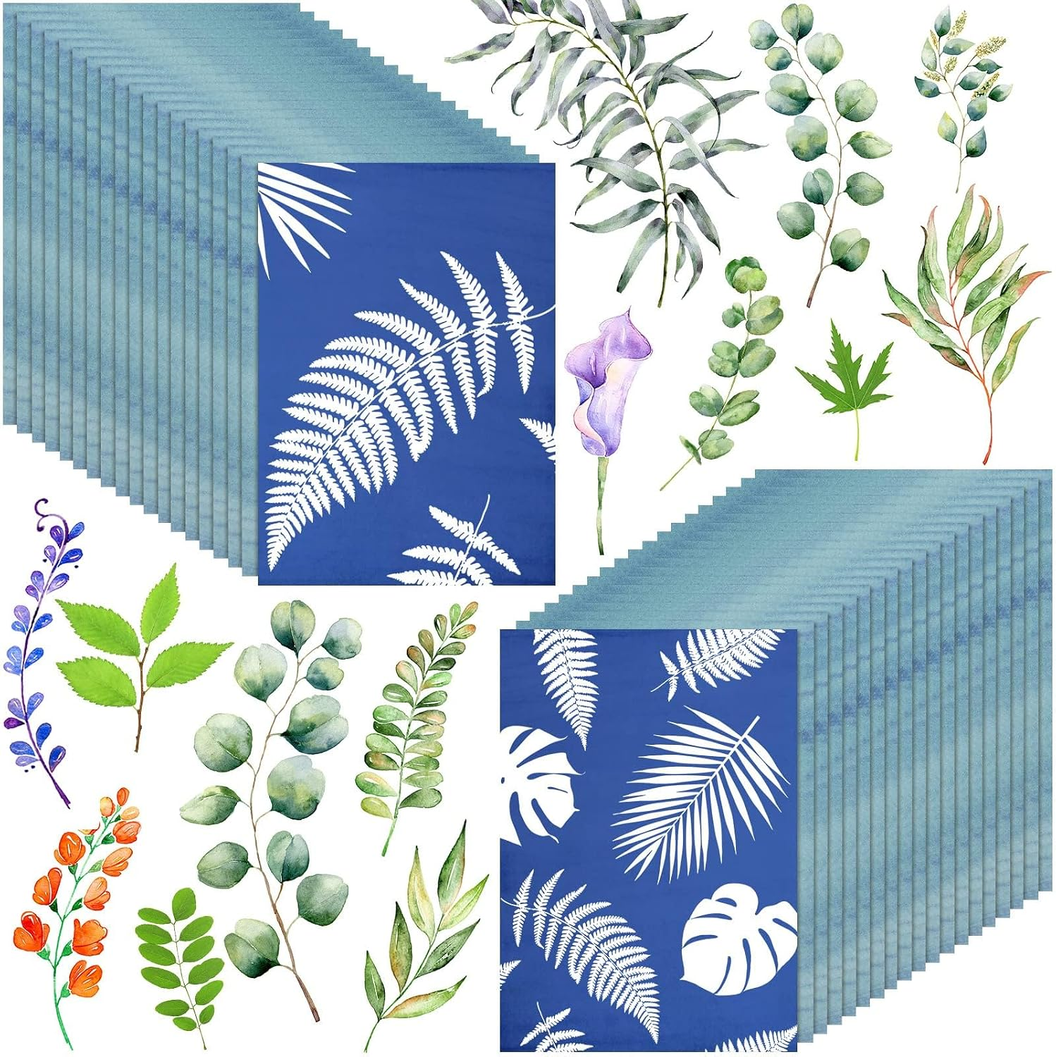 60 Sheets Sun Print Paper Kit Cyanotype Paper High Sensitive Nature Solar Activated UV Sun Printing Art Drawing Tool for Arts Crafts DIY Project(5.8 X 8.3 Inch,Light Color)