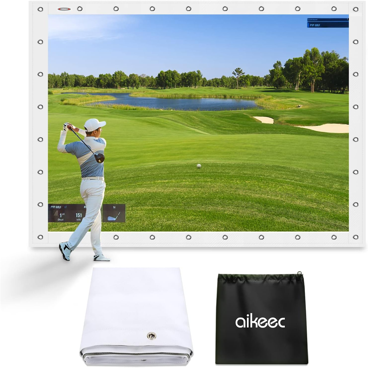 Golf Simulator Impact Screen: 7Mm Thickened Hscreen for Indoor/Home/Garage Training - Ultra Clear Impact Screen with 32 Pcs Grommets Holes,