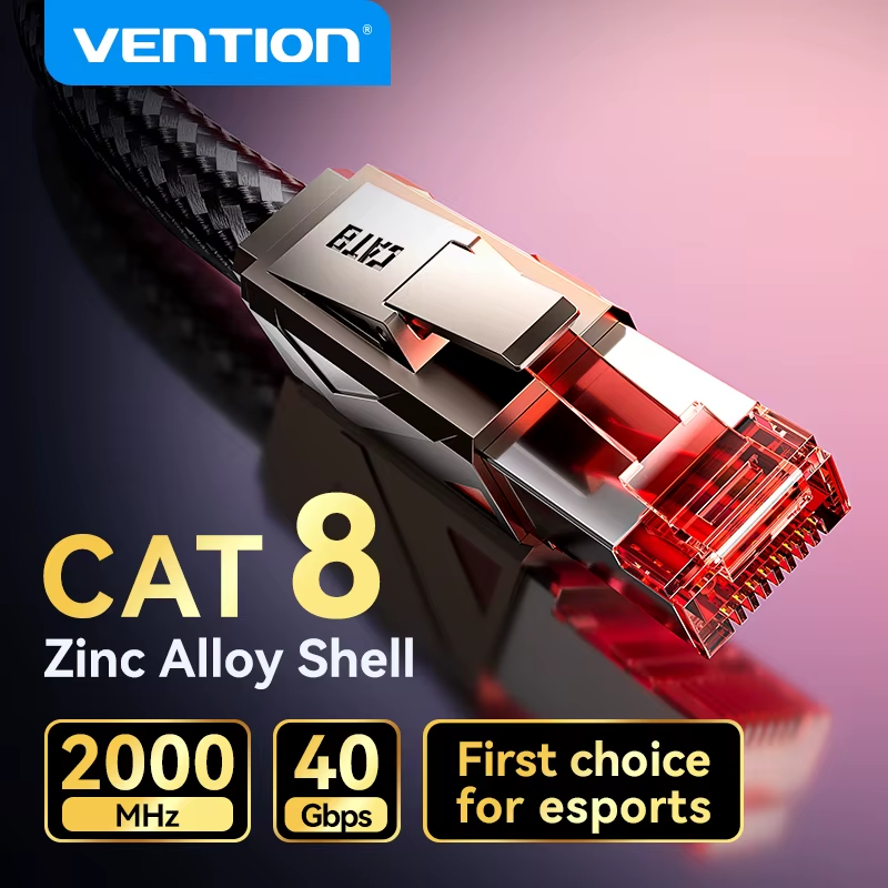 CAT8 Ethernet Cable Pro-Grade eSports Network Lan Patch Cord Zinc Alloy-High Speed 40Gbps 2000MHz for Game PC RJ45 Cable