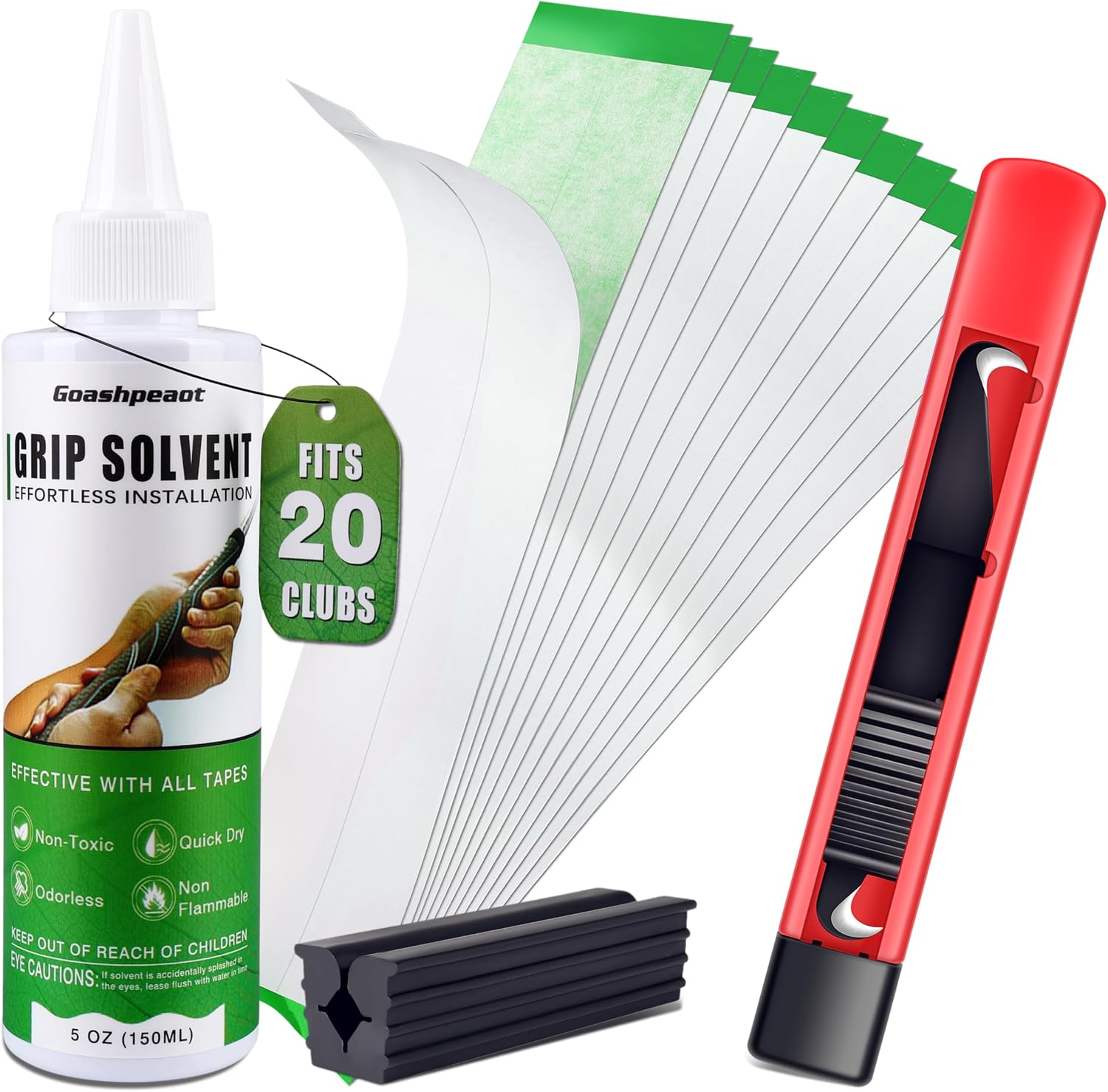 Golf Regripping Kit – Grip Solvent, Double-Sided Tape, Hook Blade & Vise Clamp