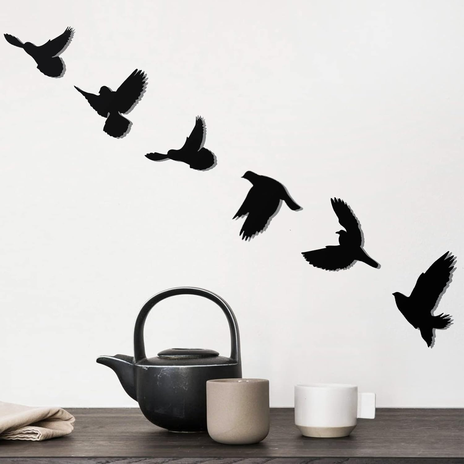 Black Birds Metal Wall Decor, 6PCS Black Birds Metal Wall Art Decorative for Living Room, Bathroom, Kitchen, Indoor/Ourdoor Metal Wall Art Decor(Black-Set of 6 Birds)