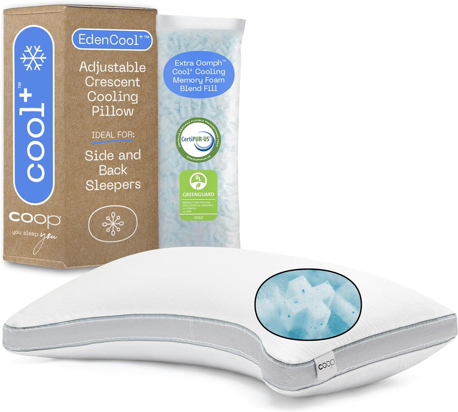 Coop Home Goods Eden Cool+ Pillow, Queen Size Plus Shaped Memory Foam Pillows... - Picture 2 of 13