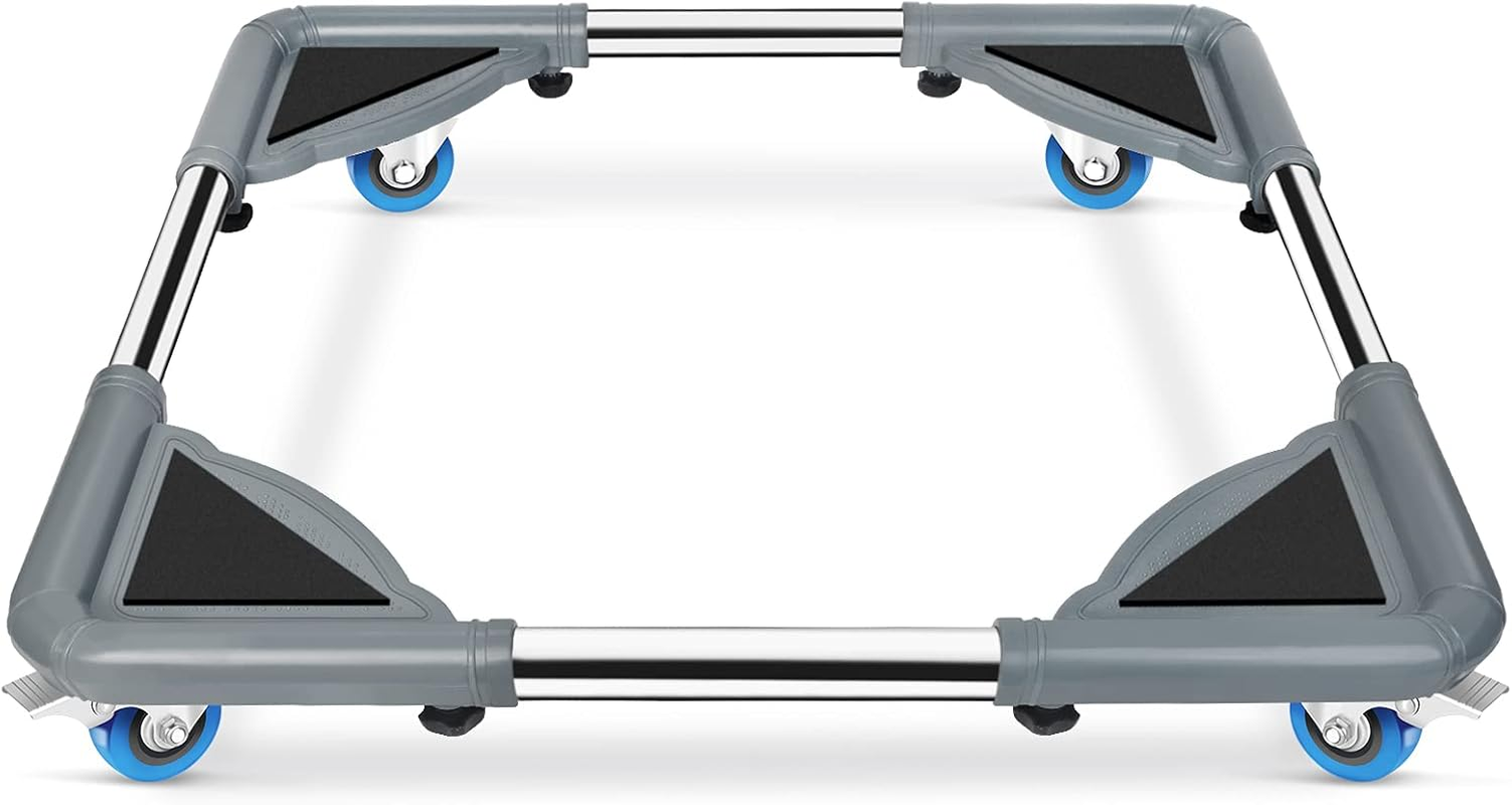 Mini Fridge Stand Furniture Dolly Mobile Roller with 4 Locking Wheels-Base Adjustable Refrigerator Washing Machine Stand Moving Cart- Appliance Dolly Cart Roller Pedestal -Grey