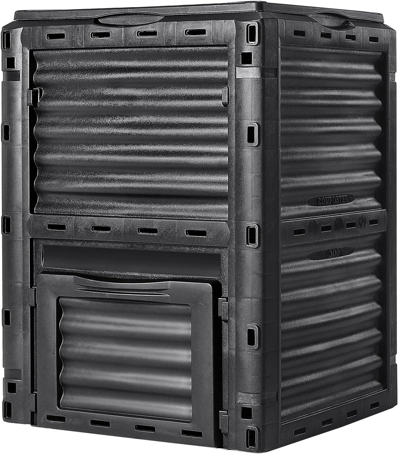 Compostador jardin 80 galones libre BPA tapa puerta facil montaje tierra fertil