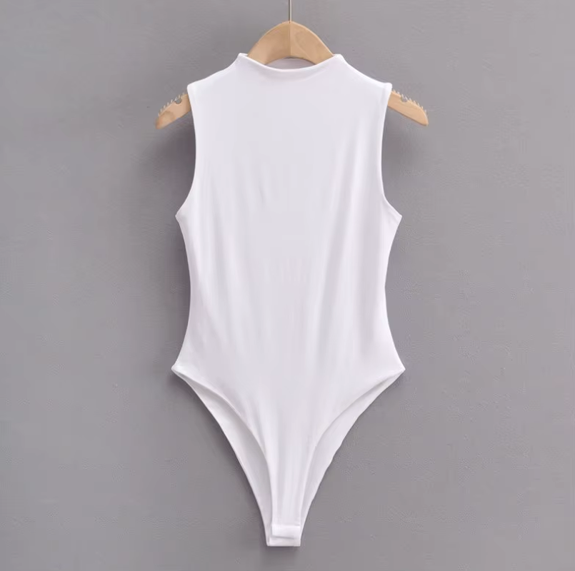 2023 Custom Molder Summer Skinny Sleeveless Women'S Bodysuit Double-Neck One-Piece Slim Vest Solid Color Two-Layer Cotton Fabric