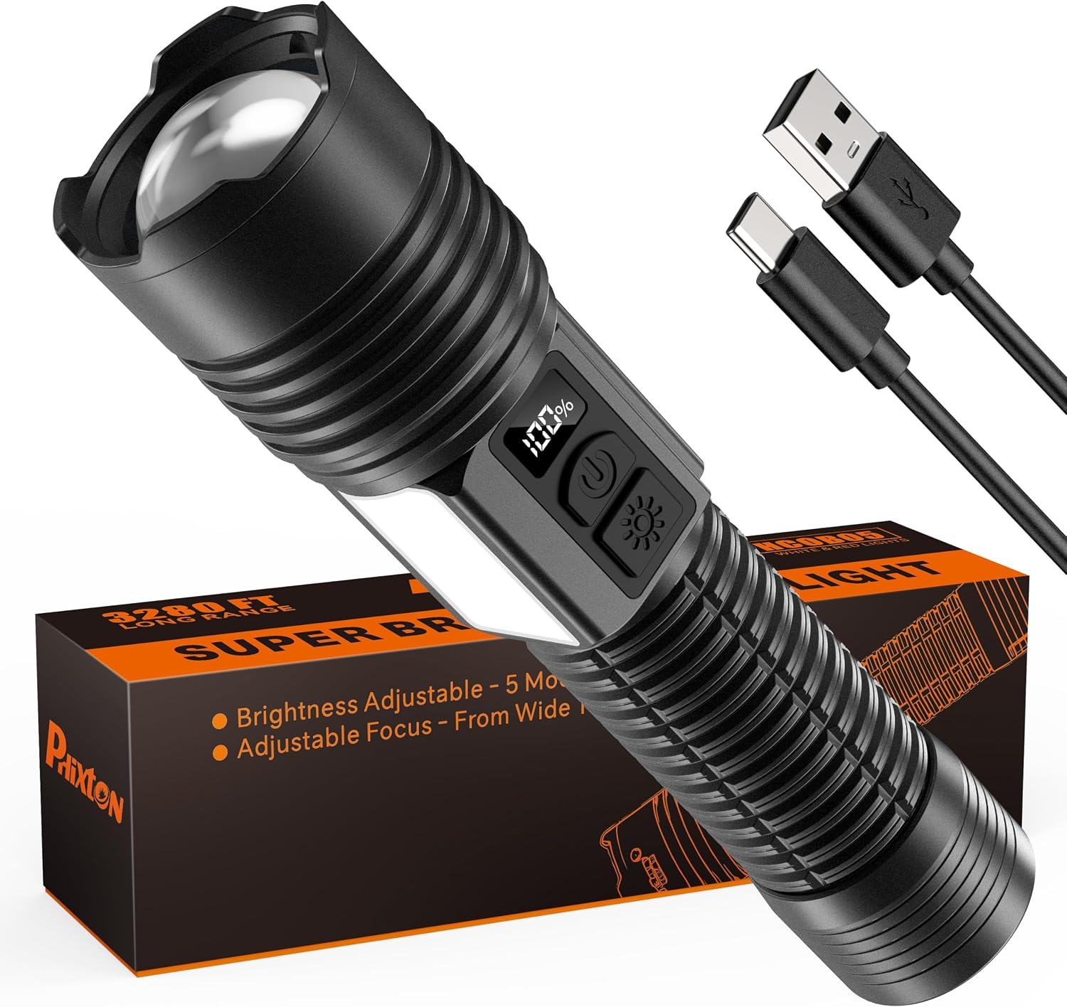 Rechargeable Flashlights High Lumens 100000 - Dual Source & Buttons
