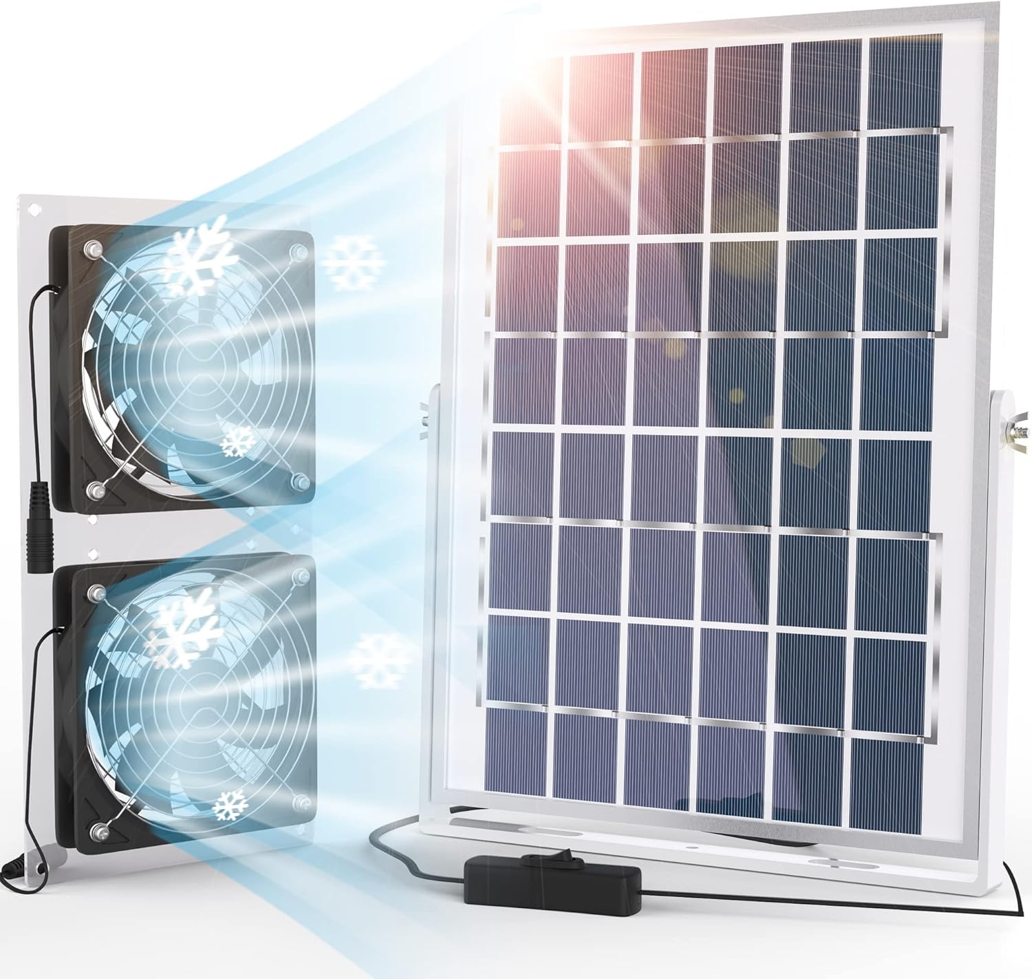 Solar Fan for Shed, 10W Chicken Coop Solar Panel Fan, Solar Greenhouse Fan with 11.8Ft/3.6M Cable, Solar Exhaust Fan for Shed, Chicken Coop, Greenhouse, Dog House