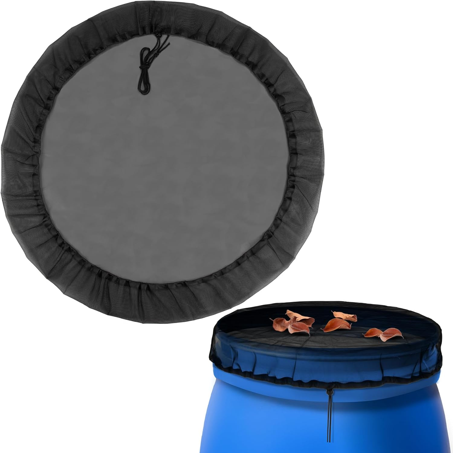 Mesh Cover for Rain Barrel - 37.4 Inch Fine Mesh Water Barrel Screen with Drawstring, Reusable Water Collection Buckets Net for Preventing Fallen Leaves Debris Small Objects in Outdoor Garden