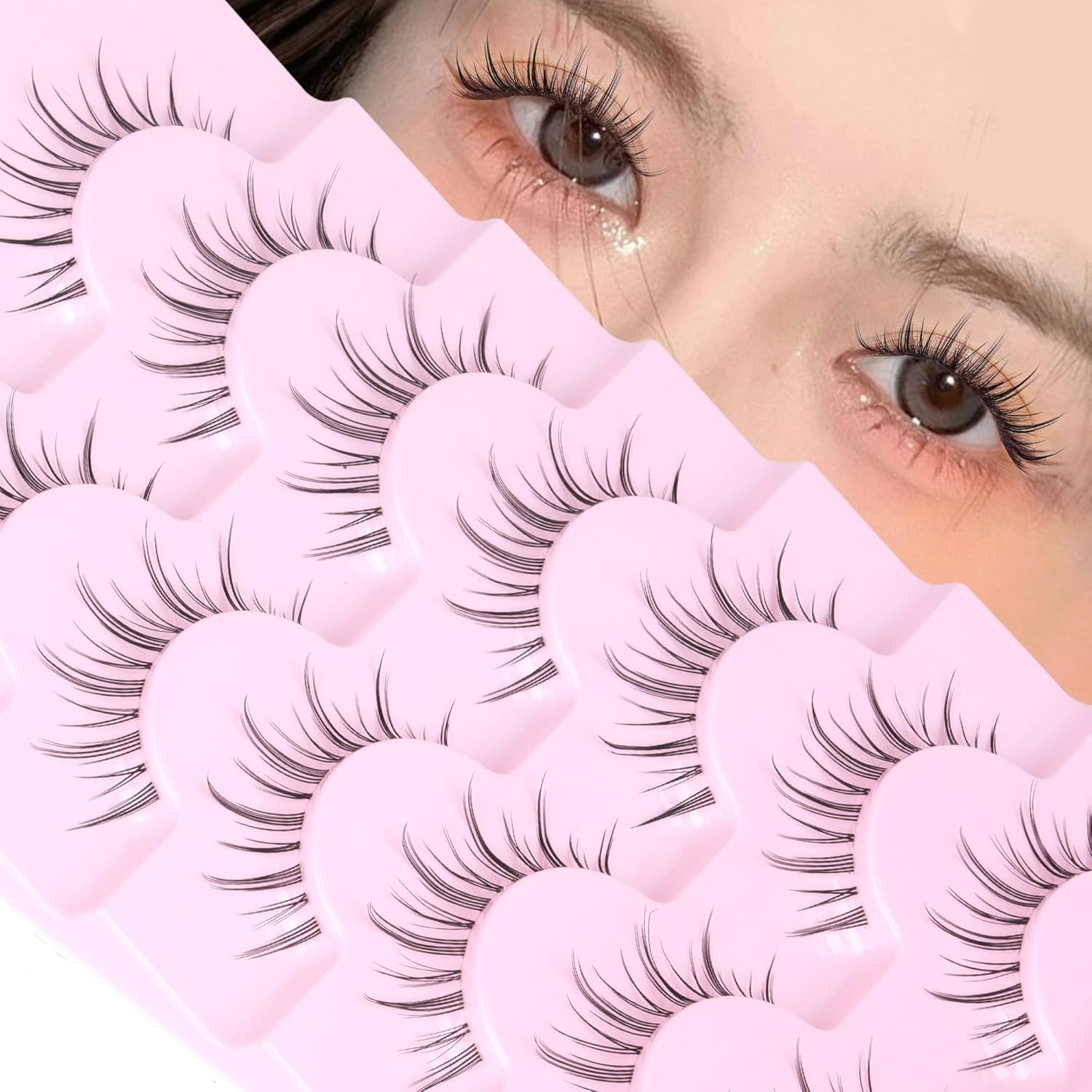 Natural Look Anime Lashes with Clear Band - Moonlight - Ultra-Thin Clear Band - Ideal for Various Occasions - Pair - Faux Mink - Adhesive Mount - Black