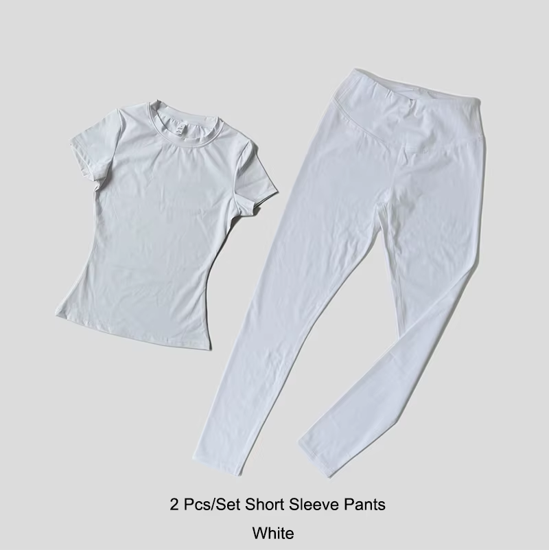 Quick-Drying Gym Leggings Set Sport Suit Short Sleeve Breathable Stretchy Slim Fitness Active Top Tight Gym Set