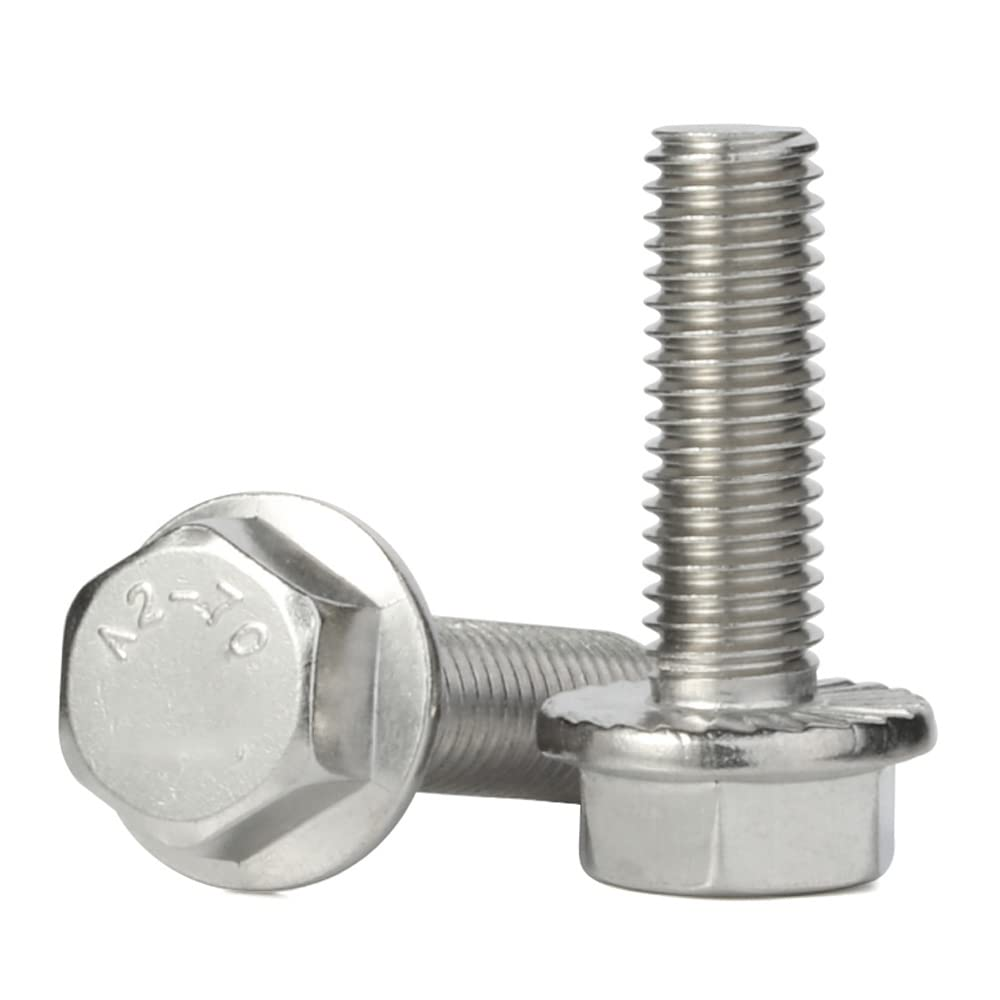 M8-1.25 X 25Mm Flanged Hex Head Bolts Flange Hexagon Screws, Stainless Steel 18-8 (304), Plain Finish, DIN 6921, 15 PCS