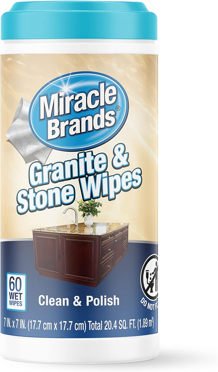 for Granite & Stone, Clean, Protect, Polish Stone, Marble, Quartz, Slate, Tile, Laminate Surfaces in Kitchen and Bathroom - 60 Count