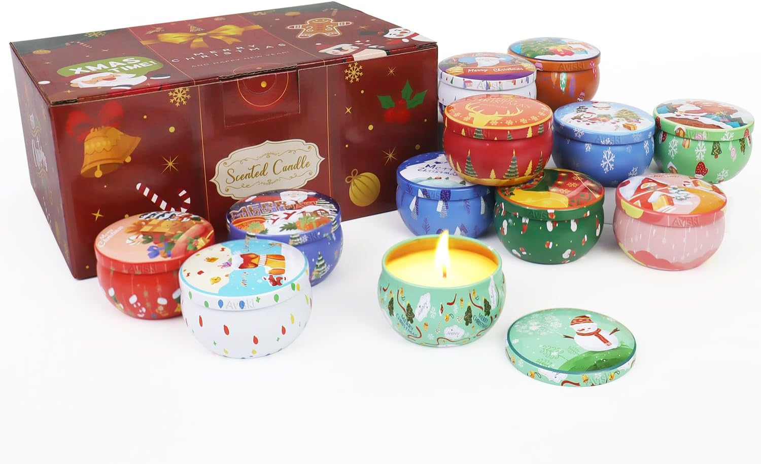 12 PCS Christmas Scented Candles, 2.5OZ Jar Candles, 12 Christmas Fragrances Candle Gift Set for Women, Mom, Grandma, Godmother, Coworker, Teacher