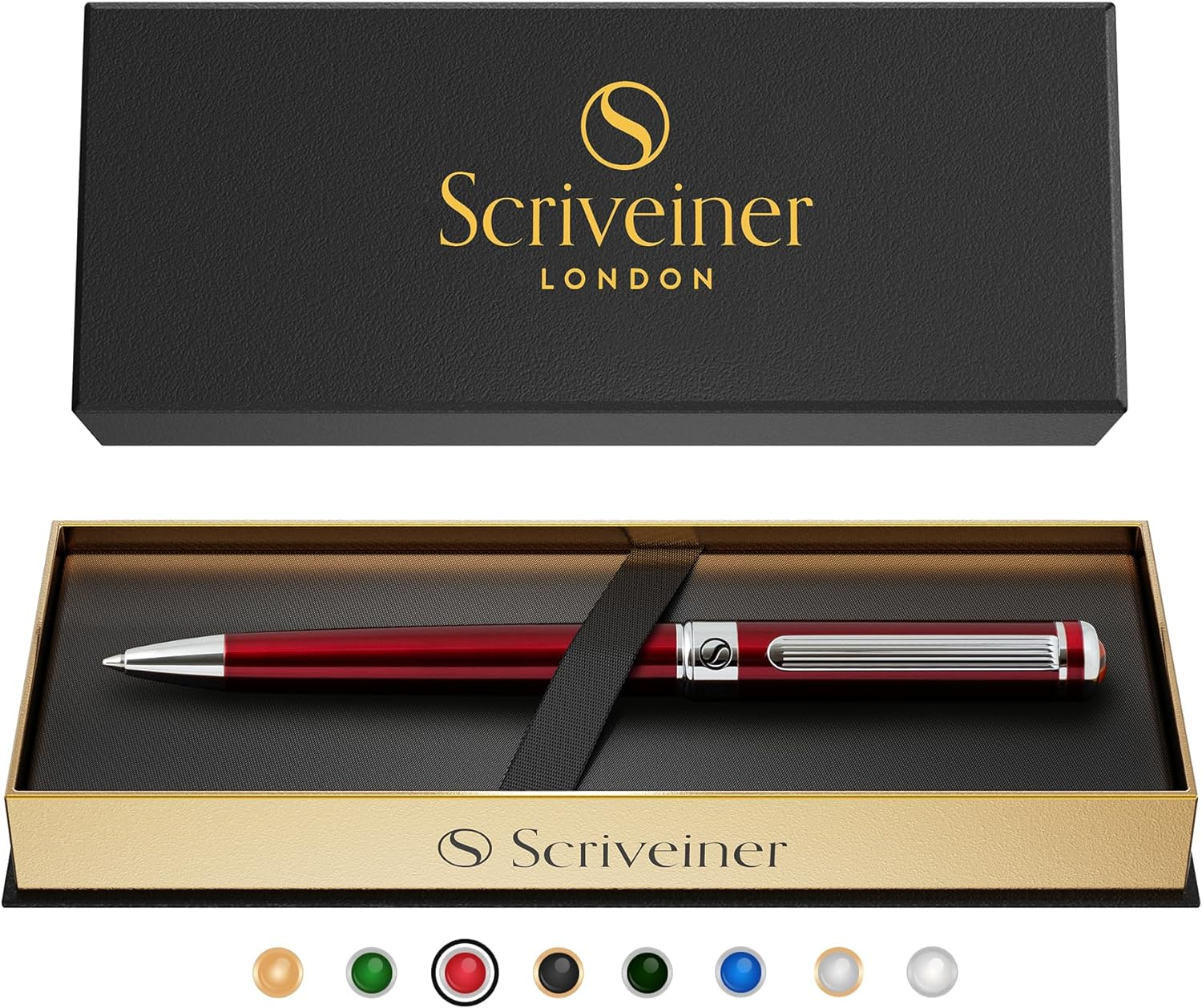 Deep Crimson Ballpoint Pen - Stunning Red Lacquer Luxury Pen, Chrome Finish, Schmidt Black Refill, Best Ball Pen Gift Set for Men & Women, Professional Executive Office, Nice Designer Pen