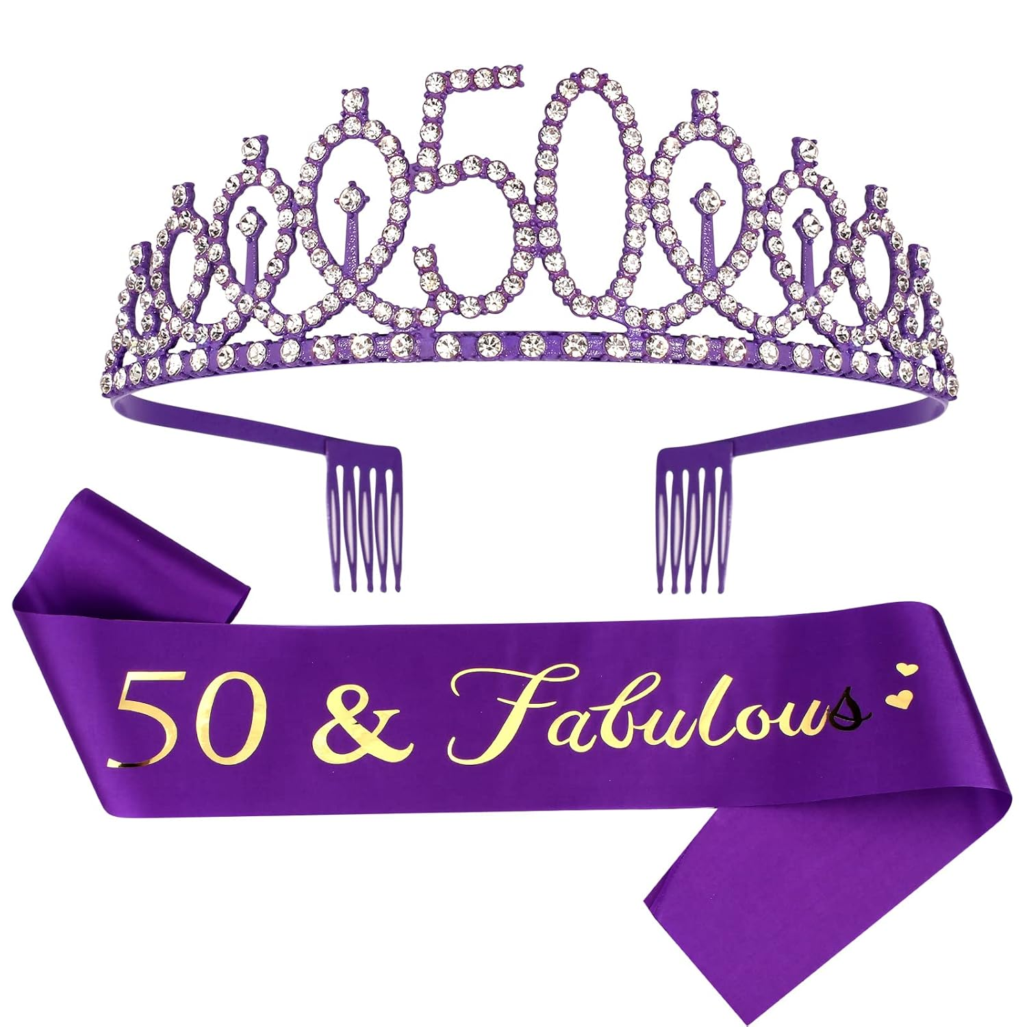 Purple 50th Birthday Decorations - Sash, Tiara, Crown & Party Favors