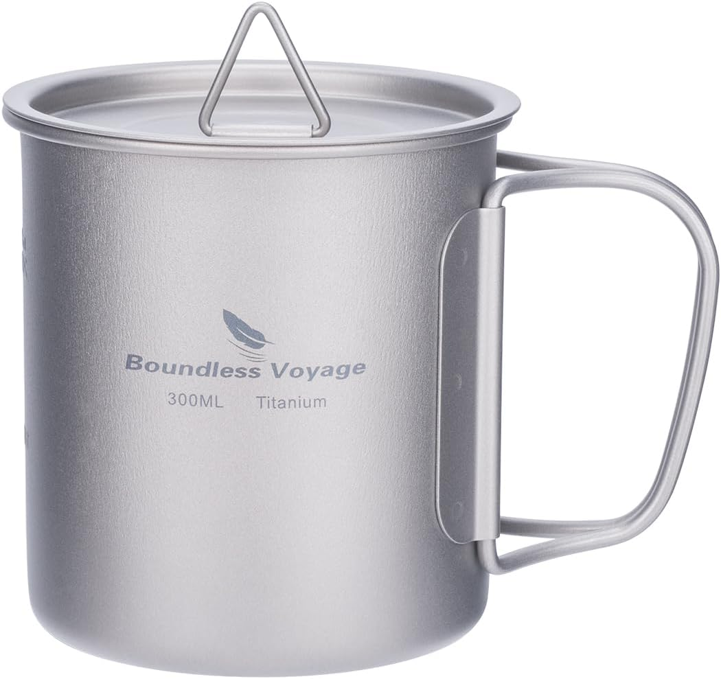 Titanium Cup with Lid Outdoor Camping Ultralight Water Tea Coffee Mug 200ML/300ML/450ML (300Ml (10Fl Oz))