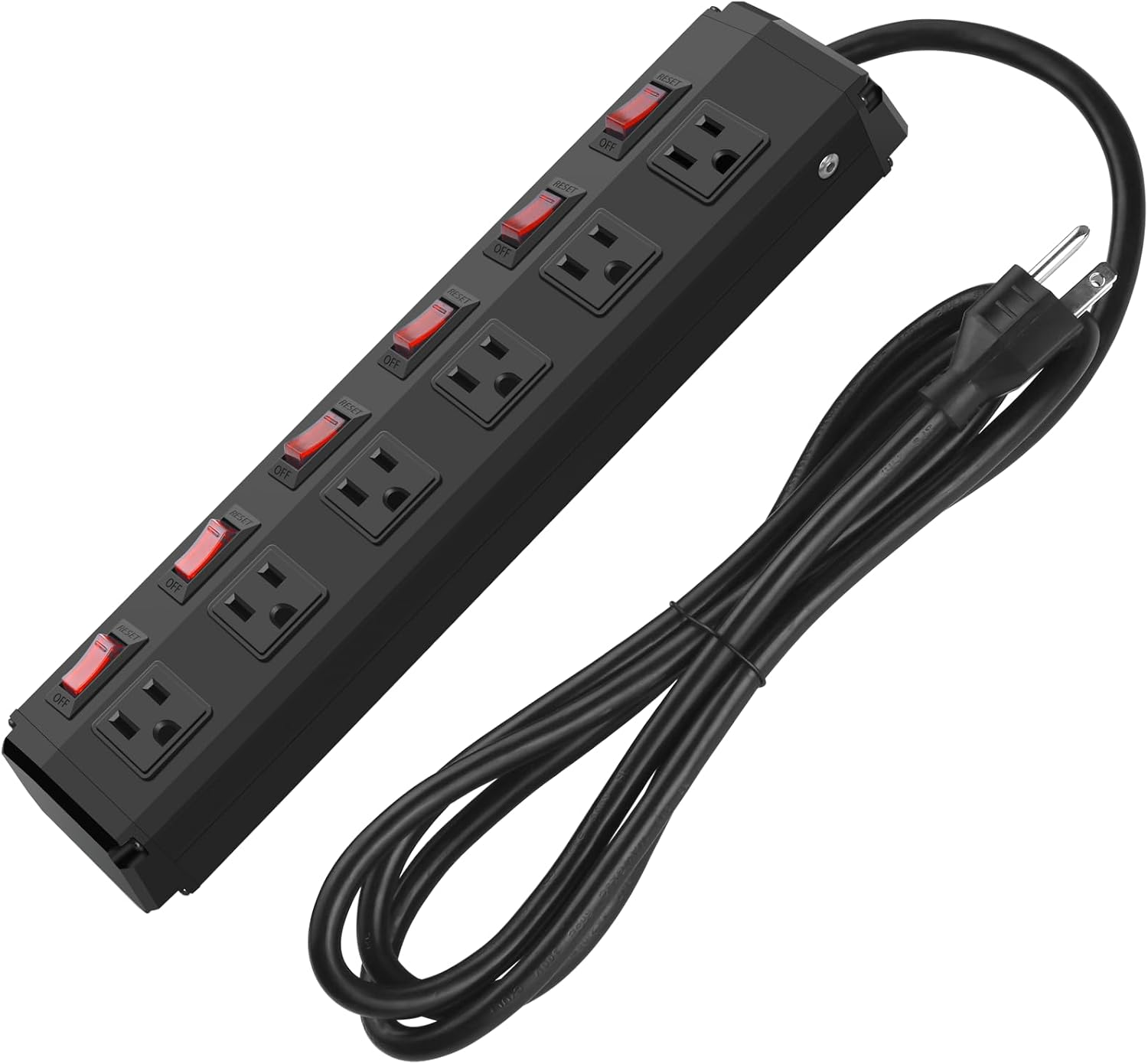 Metal Power Strip Individual Switches 6 Outlets Heavy Duty Power Strip 20Amp