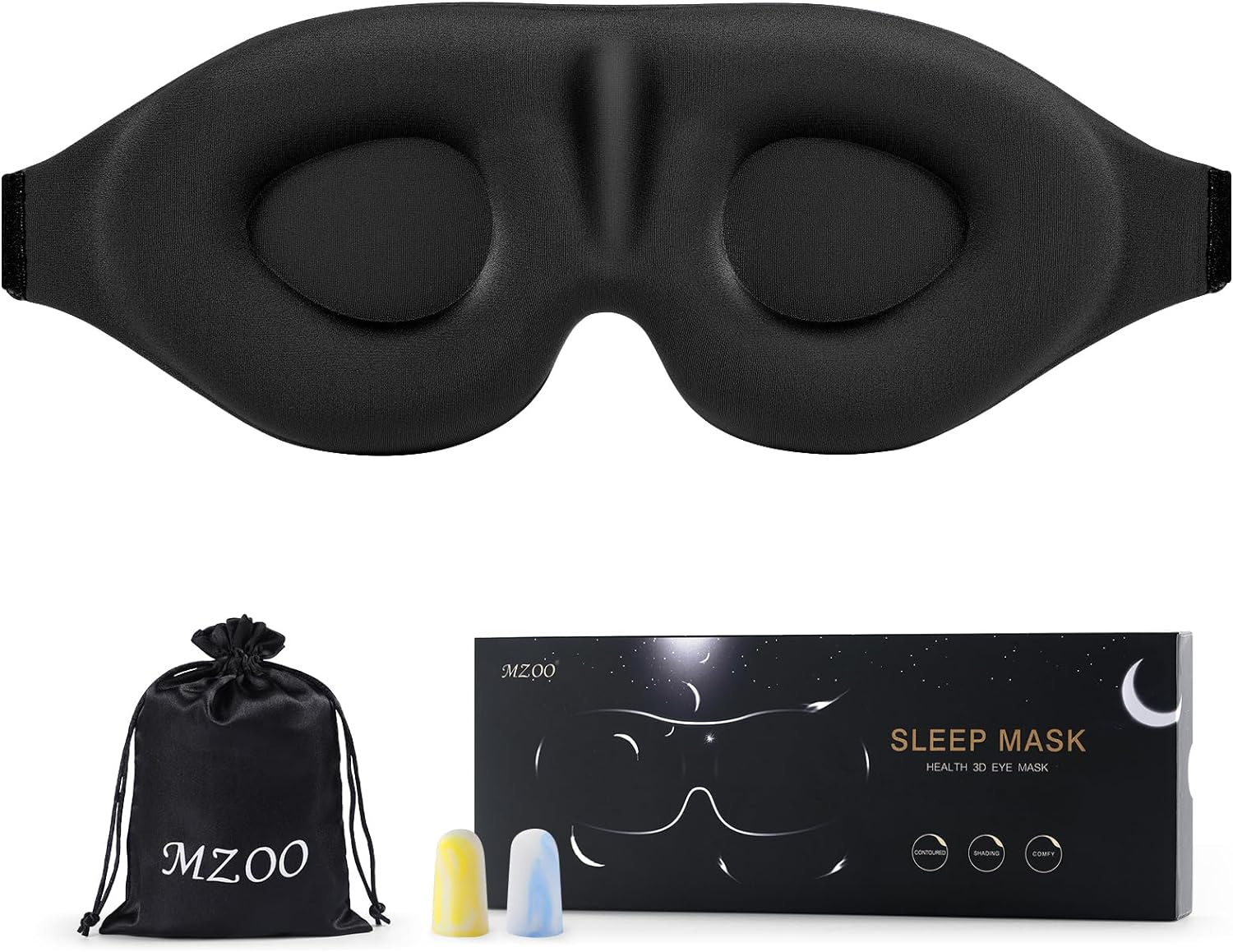 Luxury Sleep Eye Mask for Side Sleeper Men Women, Zero Eye Pressure 3D Sleeping Mask, Light Blocking Patented Design Night Blindfold, Soft Eye Shade Cover for Travel, Black